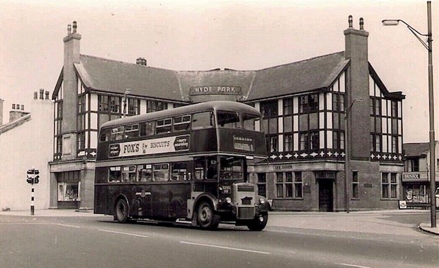 Motor Bus, Service no1, to Beeston, at Hyde Park Corner, 1959