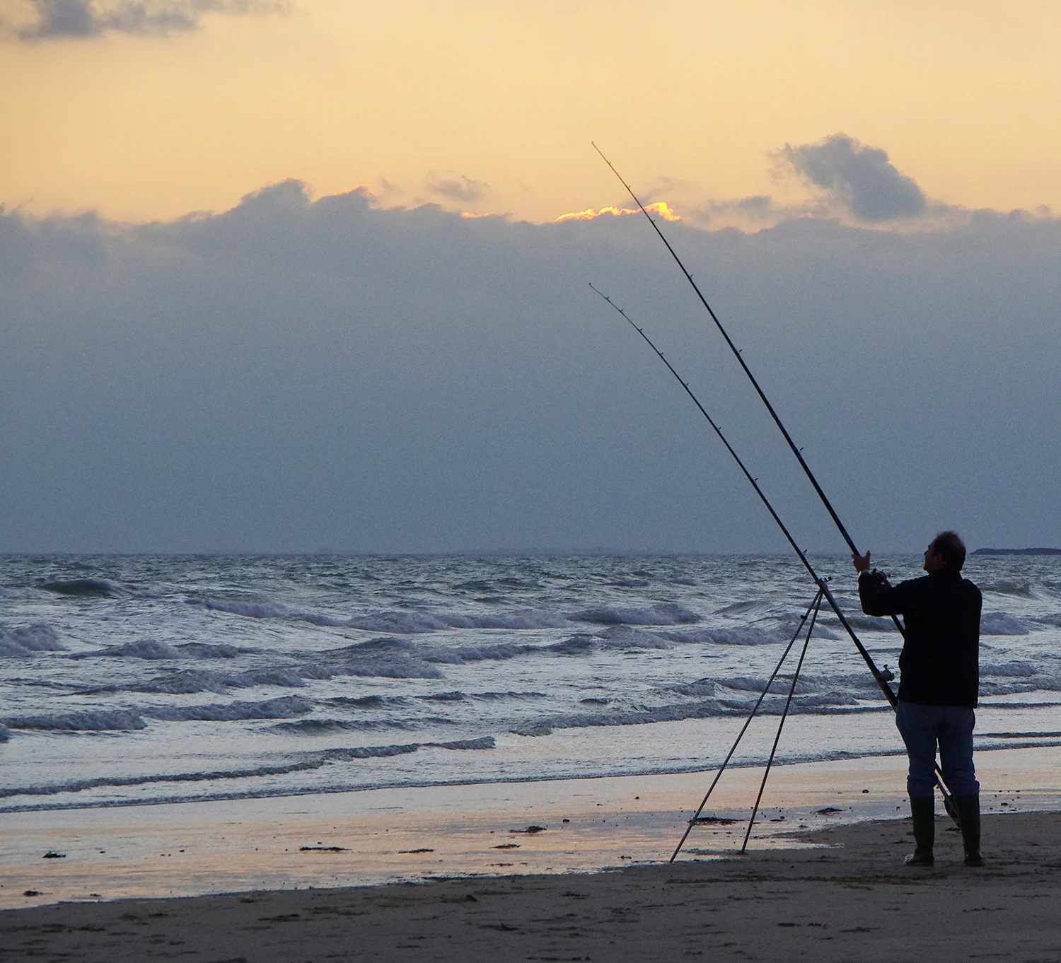 Sea angler with fishing rods