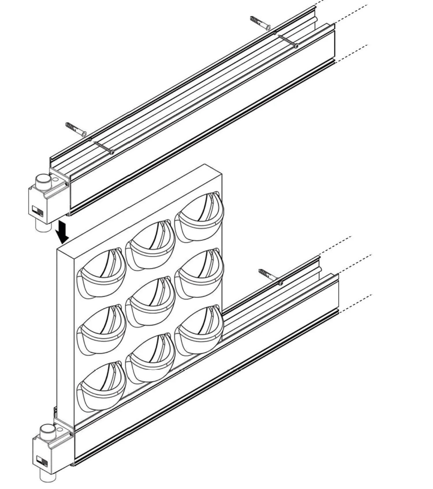 Aluminum extrusion and plant cassette mounting detail for Suite Plants living wall system, LivePanel