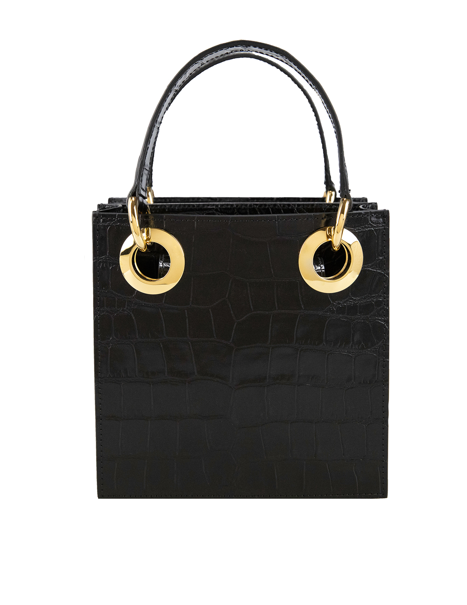 Mini Sabrina • Black Croc &amp; Gold 