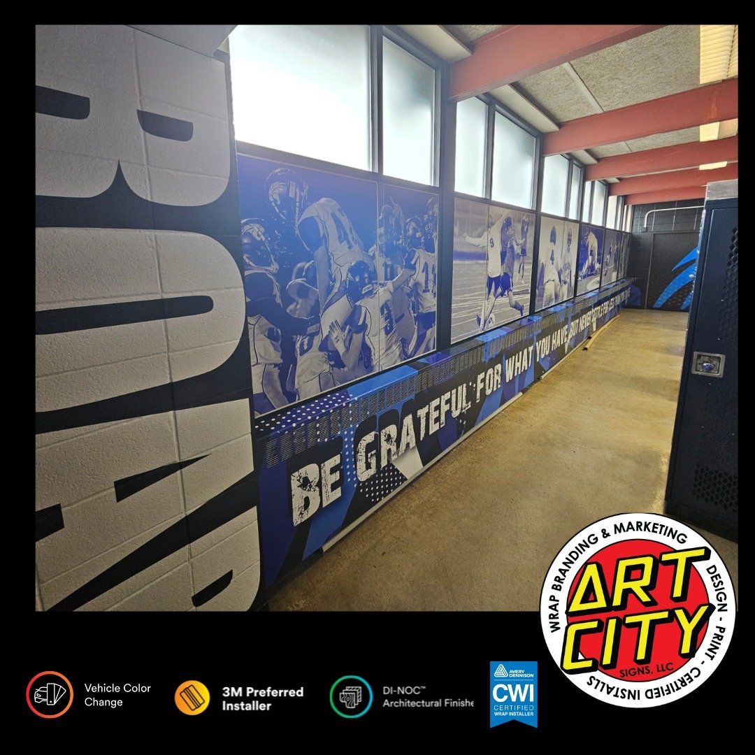 Spent some time over at Oshkosh West recently giving the boys locker room a ROAR up!  Such a fun project to Design, print and install.  As always THANK YOU to Oshkosh West Athletics! #graphics #vinylwrap #rolandprinter #vinylwraps #OASD #wallmural #o