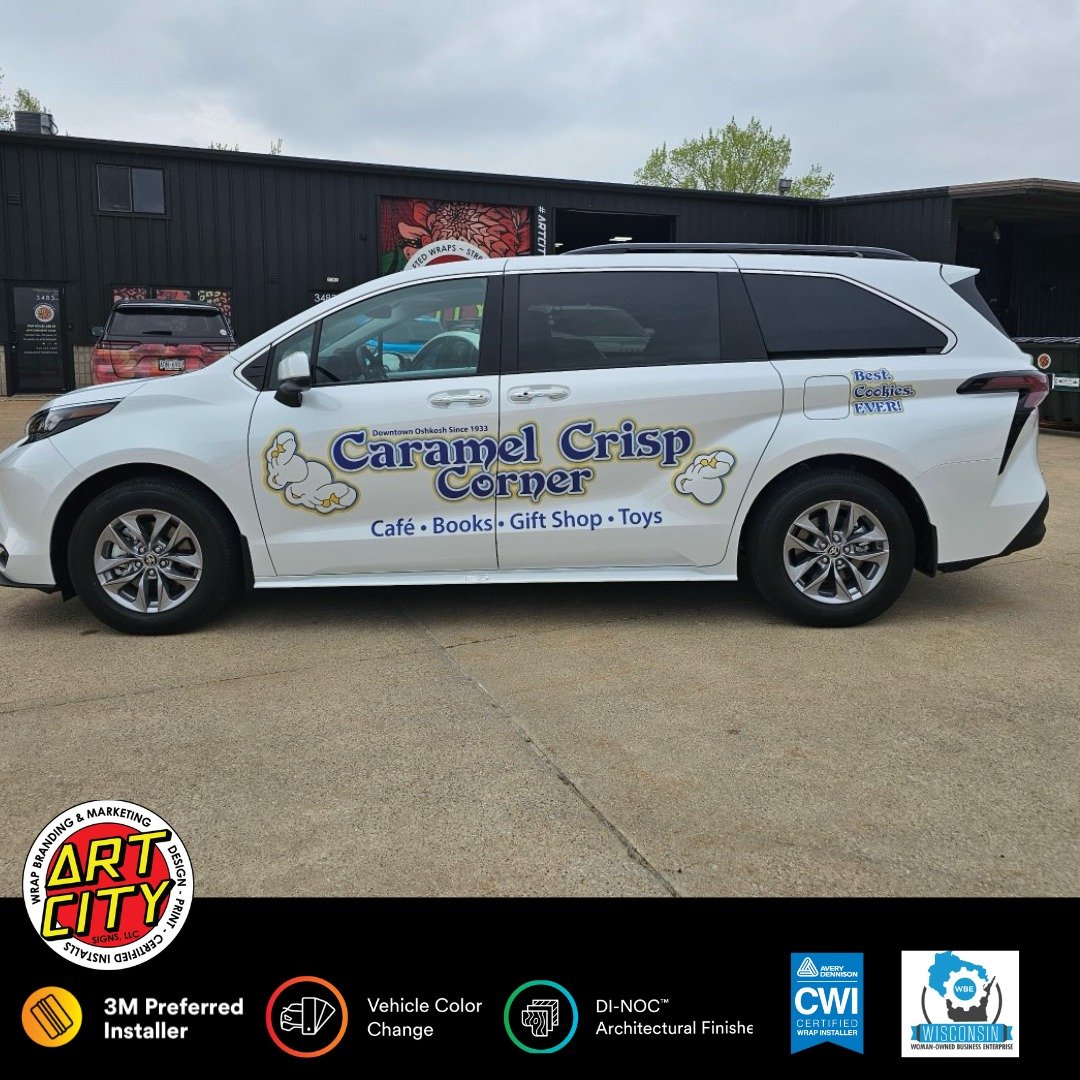 Clear wrap vinyl so this pretty pearl paint can show through and really make this logo shine.

www.caramelcrispcorner.com