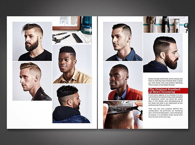 Spreads from my new barbering editorial piece for Conair and BaByliss Pro featuring photography by @danmartensen with the crew from @blindbarber Brooklyn. Design and art direction by me. #graphicdesign