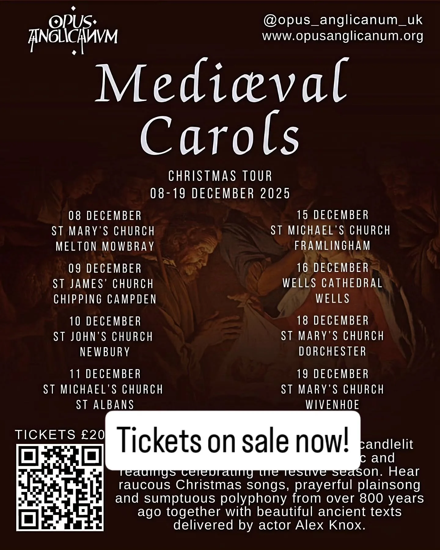 🎟️ Tickets to our UK tour of Mediaeval Carols are on sale NOW!

Come and hear some of the most beautiful, raucous, jolly and incredible music &amp; readings from the mediaeval era - a perfect festive treat for the ears and the soul.

Dec 8 - Melton 