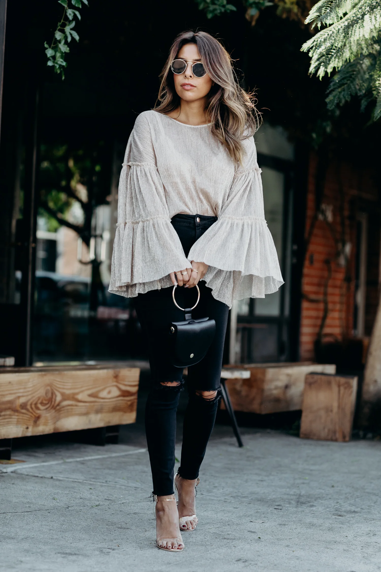 how to wear gold metallic sheer top, holiday outfit ideas