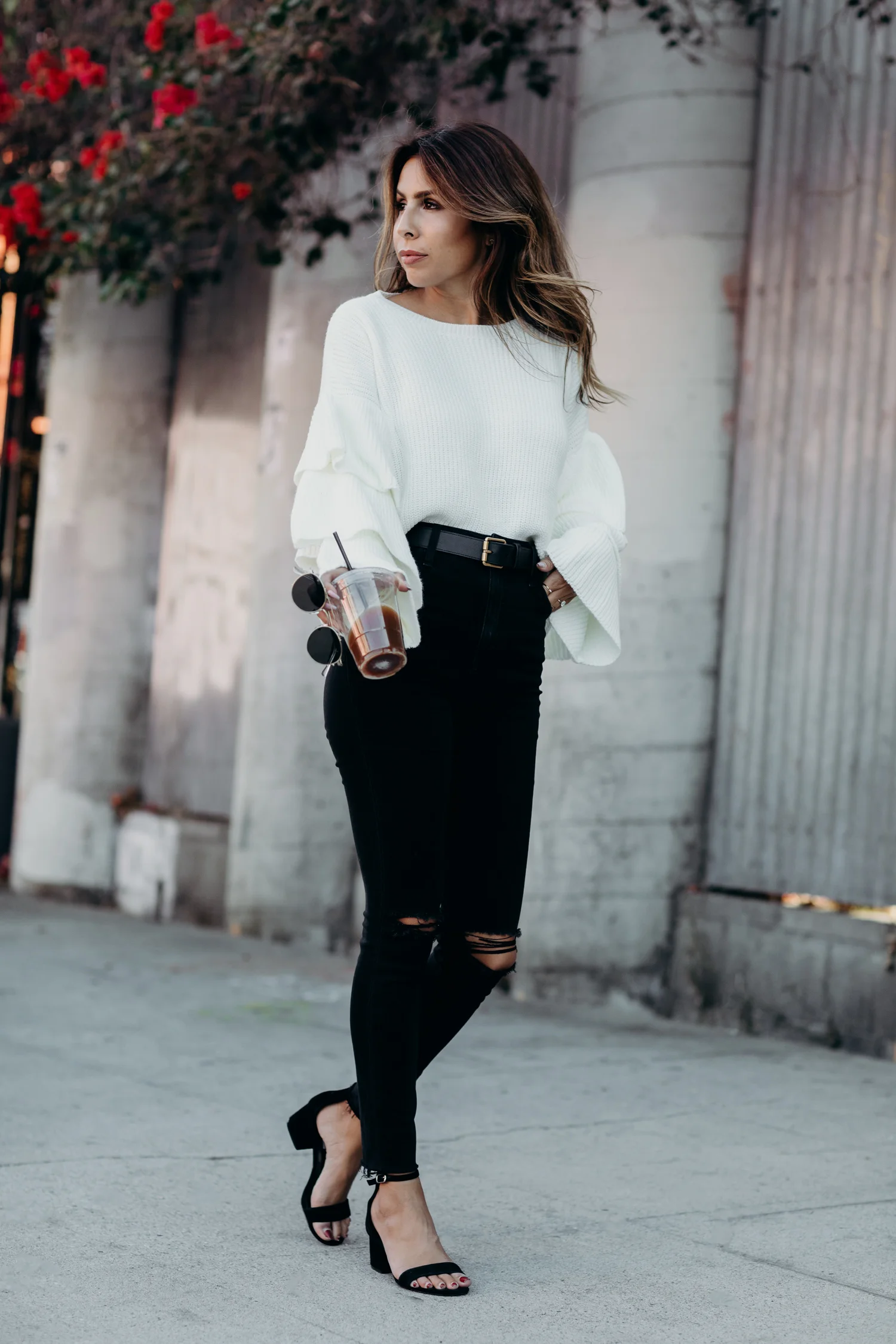 how to wear ruffle sleeve sweater trend 