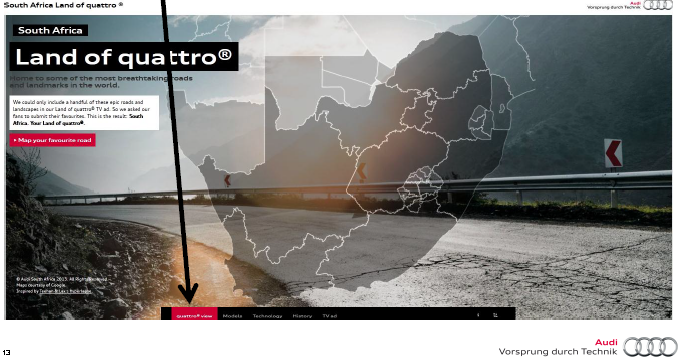  SA Land of quattro microsite encouraging people to map their own journey using Google Street View. (click to enlarge) 