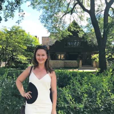 Ashley Hasty at the Frank Lloyd Wright home in Oak Park, IL