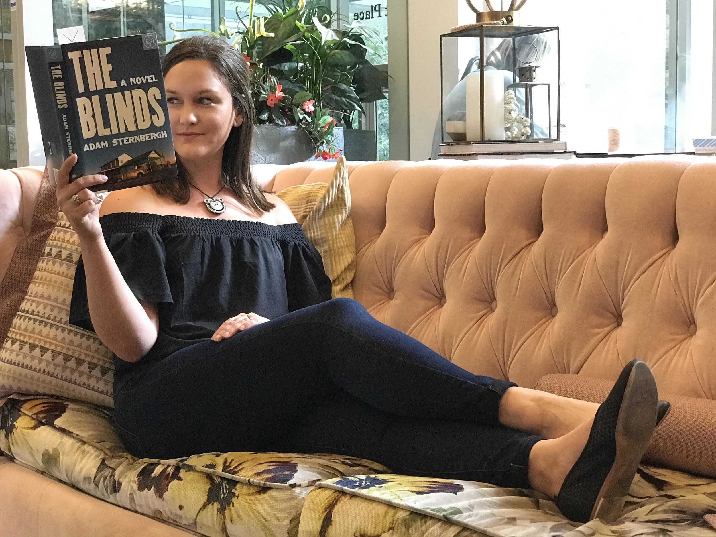Reading The Blinds by Adam Sternbergh at Dollop Coffee in Chicago, IL
