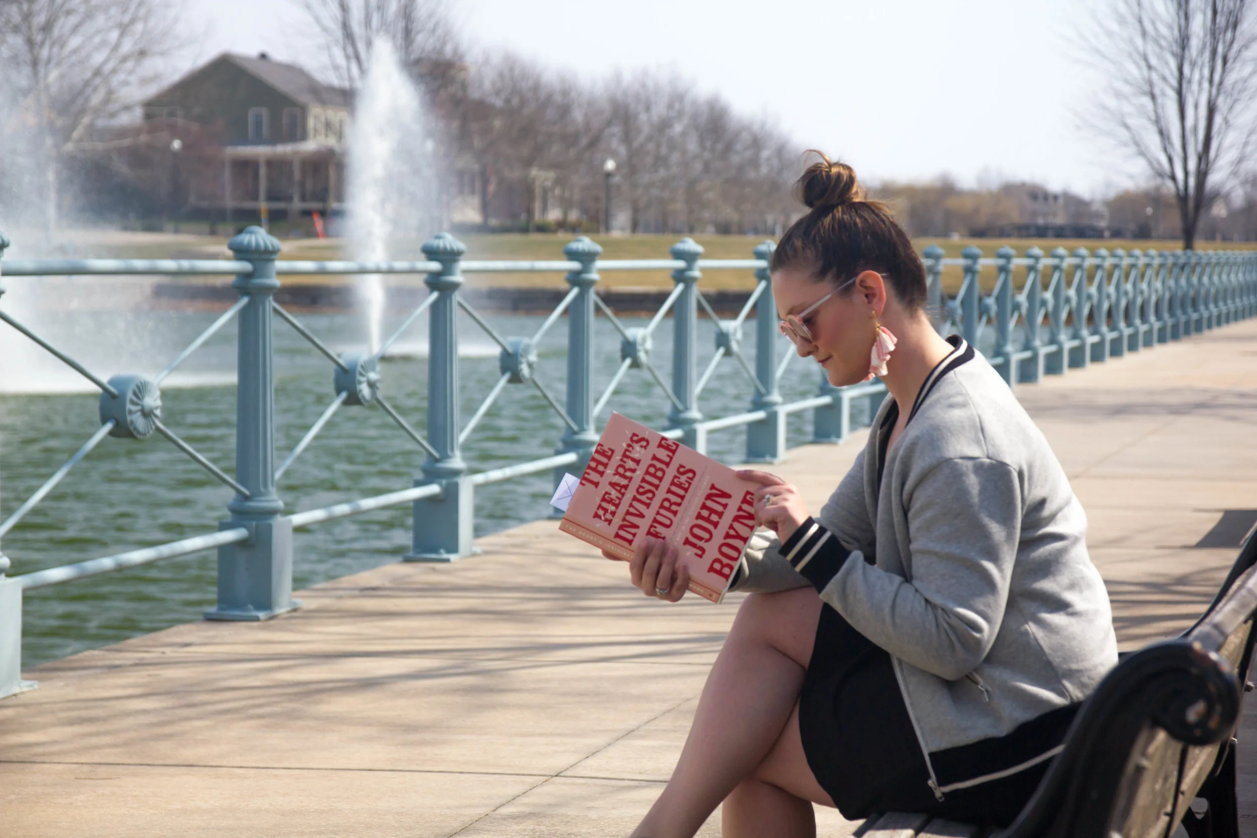 Reading The Heart's Invisible Furies by John Boyne in New Town at St. Charles, MO