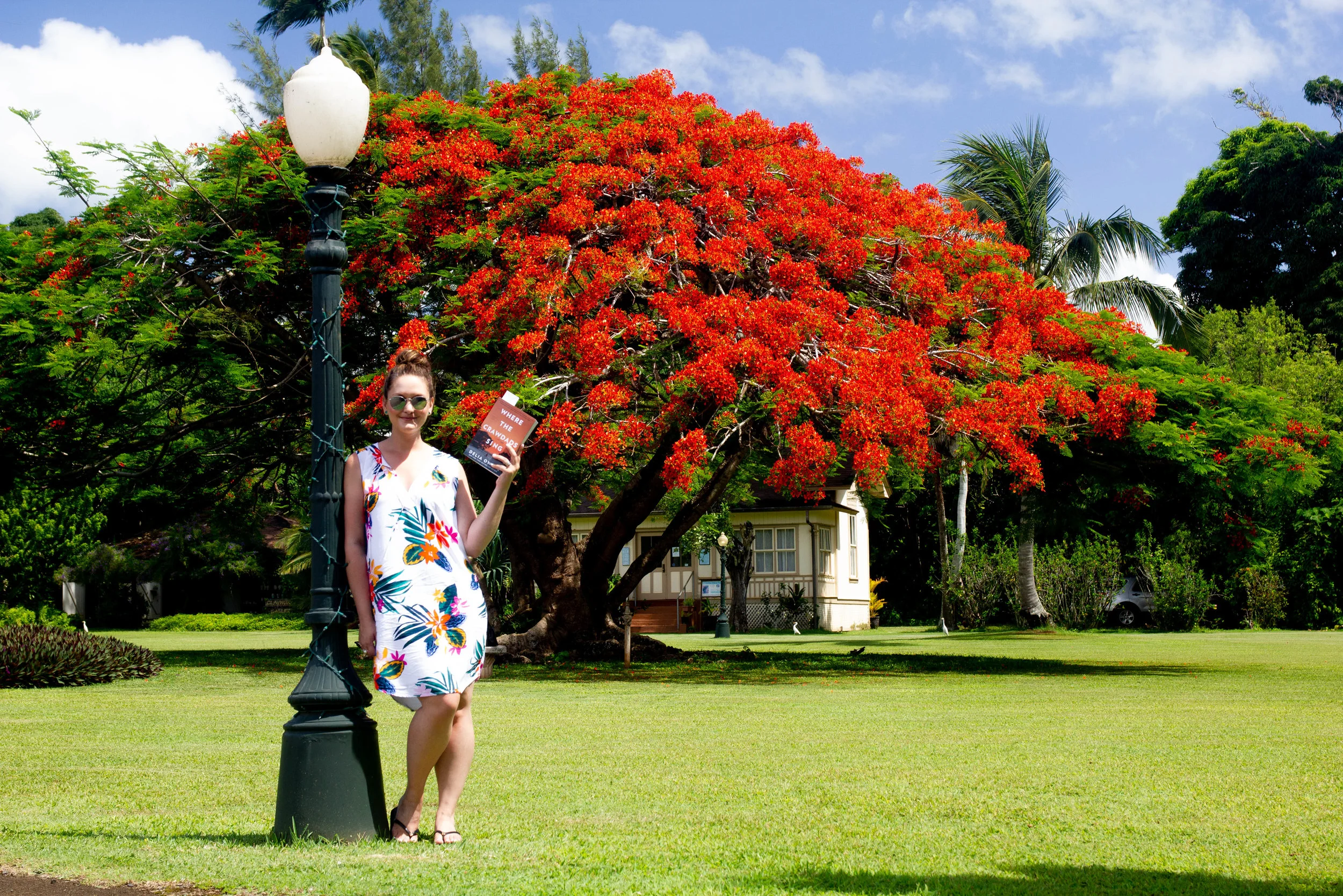 Reading Where the Crawdads Sing by Delia Owens at the Kilohana Plantation in Kauai