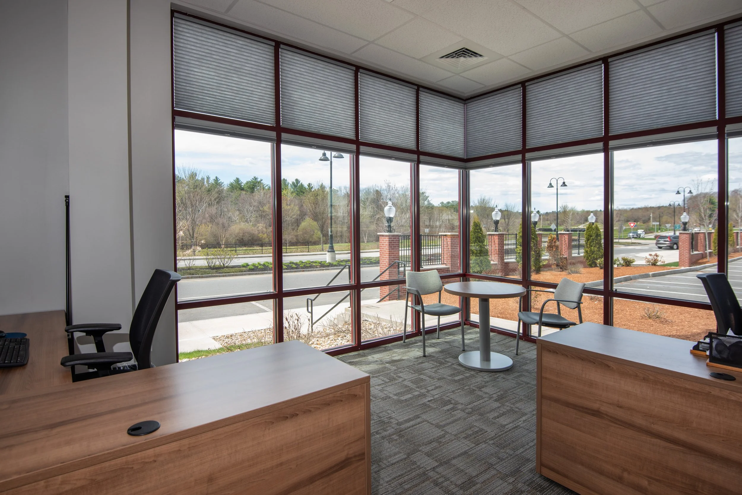 medical office and lounge with floor to ceiling windows