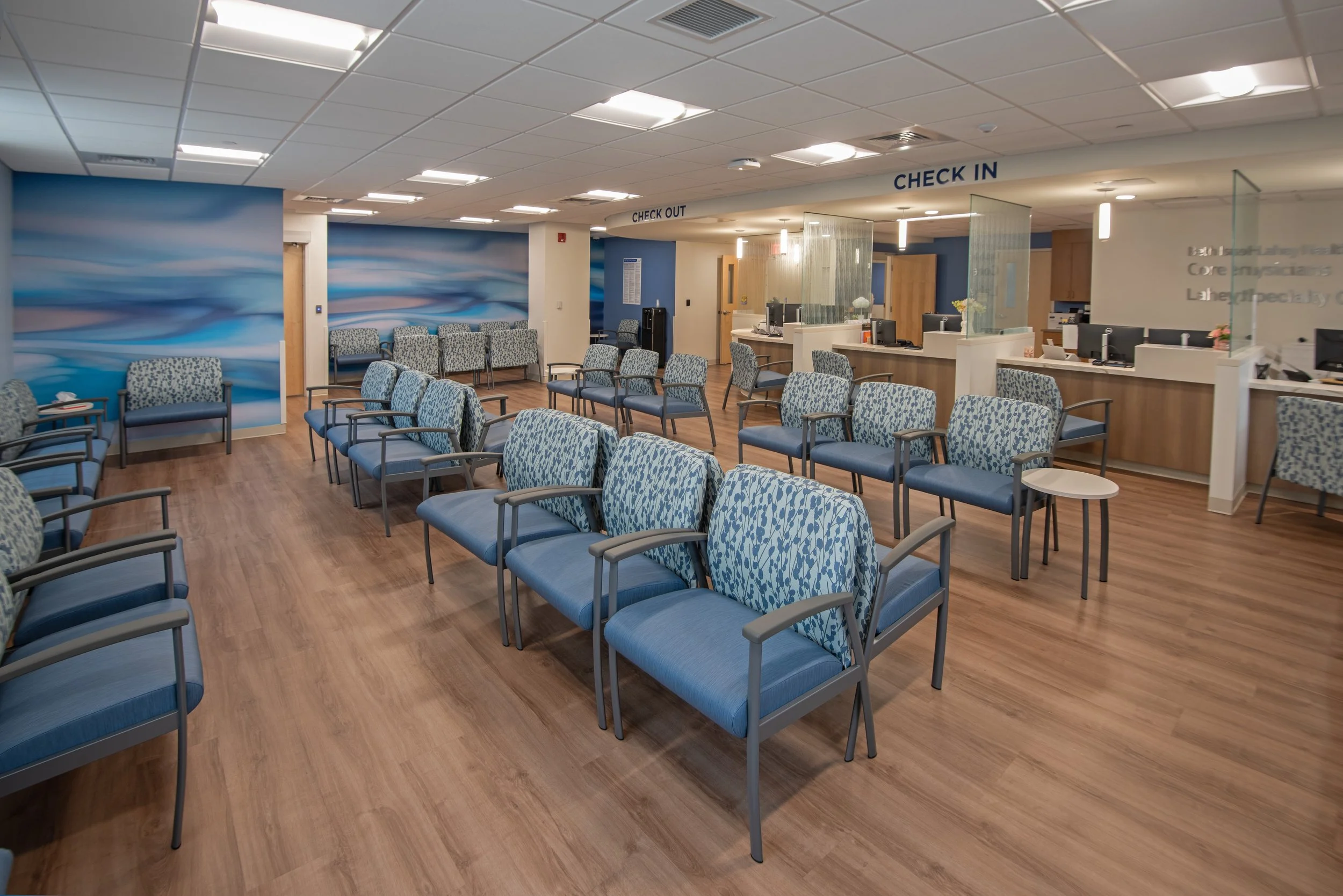 patient waiting area and registration desk for Beth Israel Lahey  Health medical center