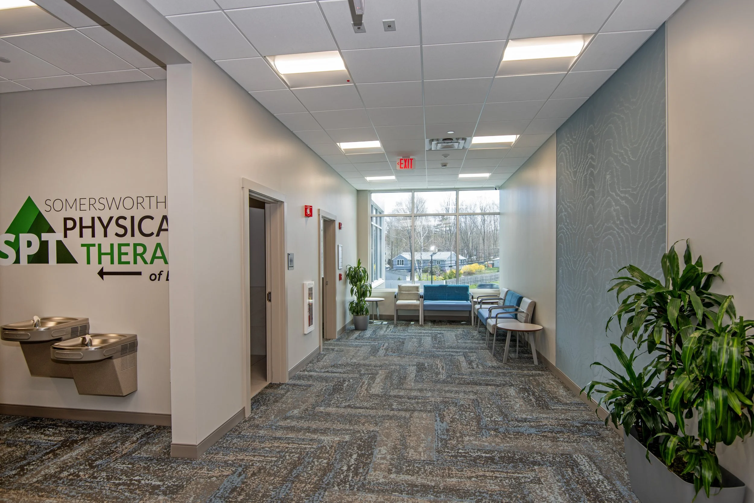 hallway and waiting area for physical therapy center