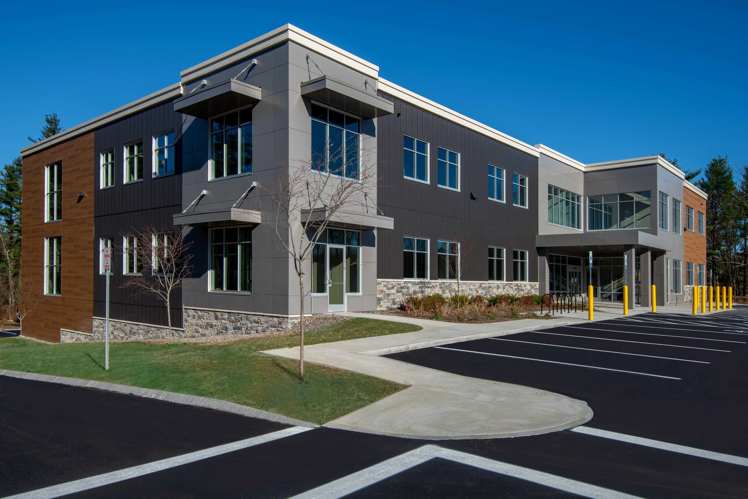 modern exterior building in 2 tone gray and brown