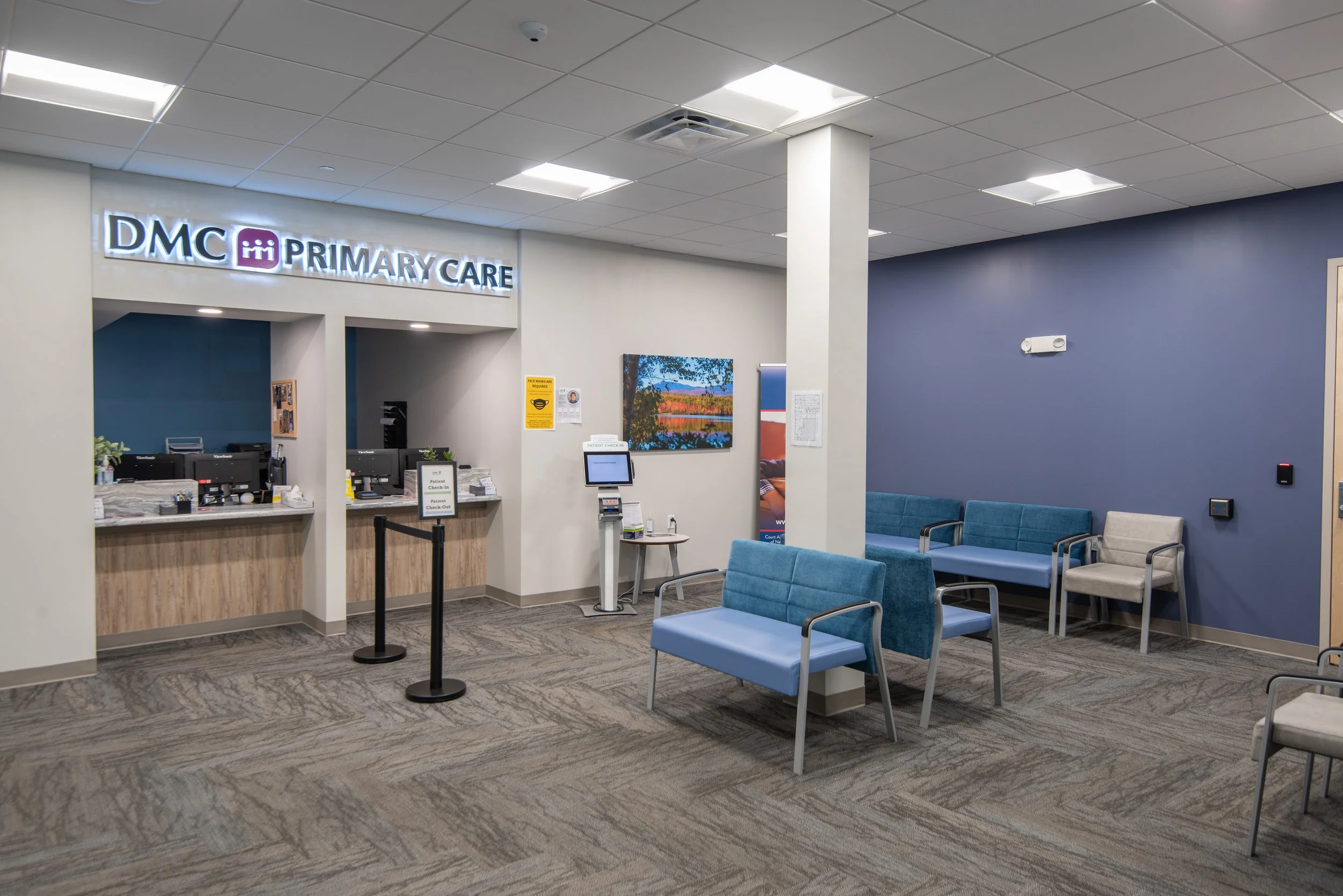 patient waiting area and reception for primary care center