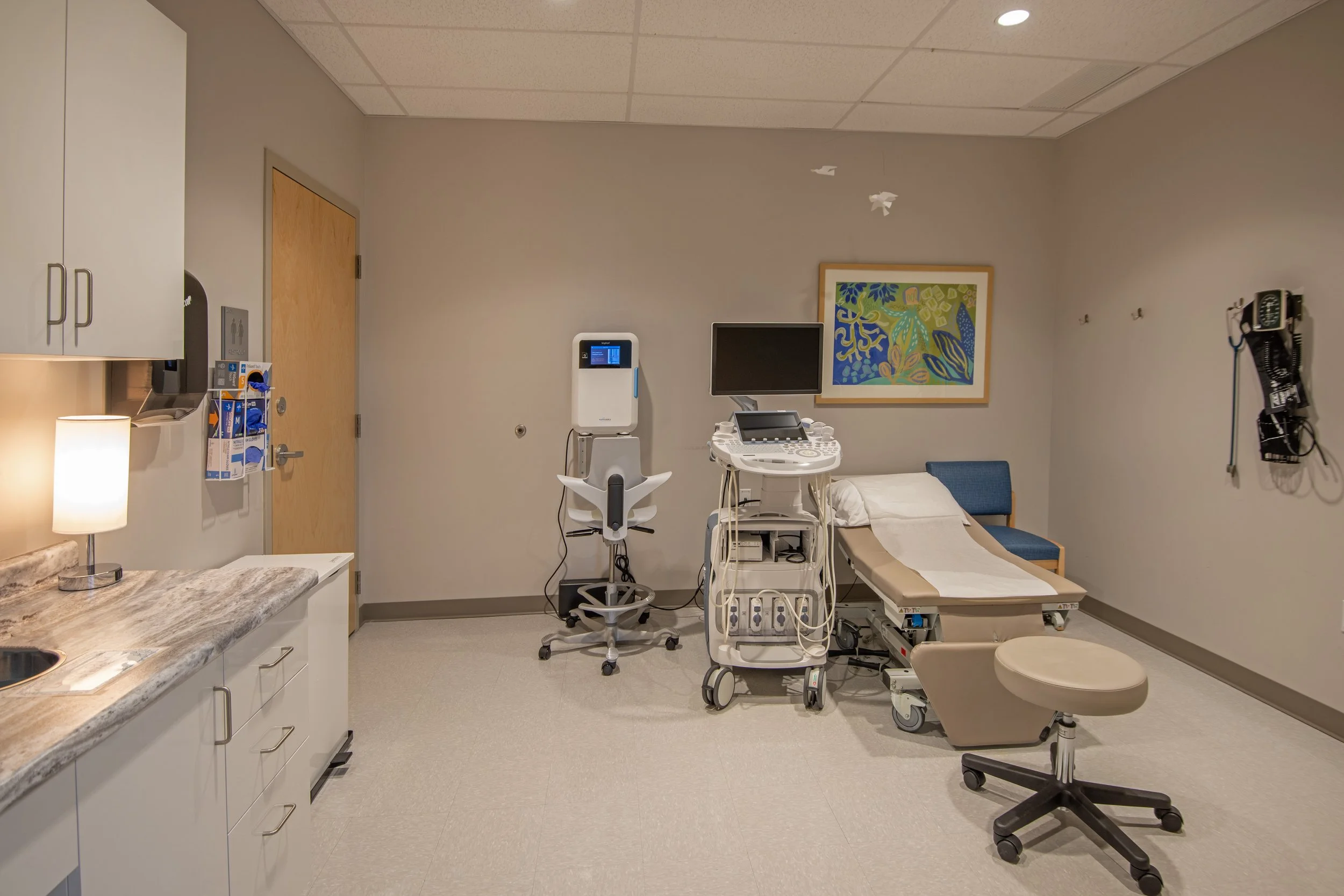 patient exam room with medical devices