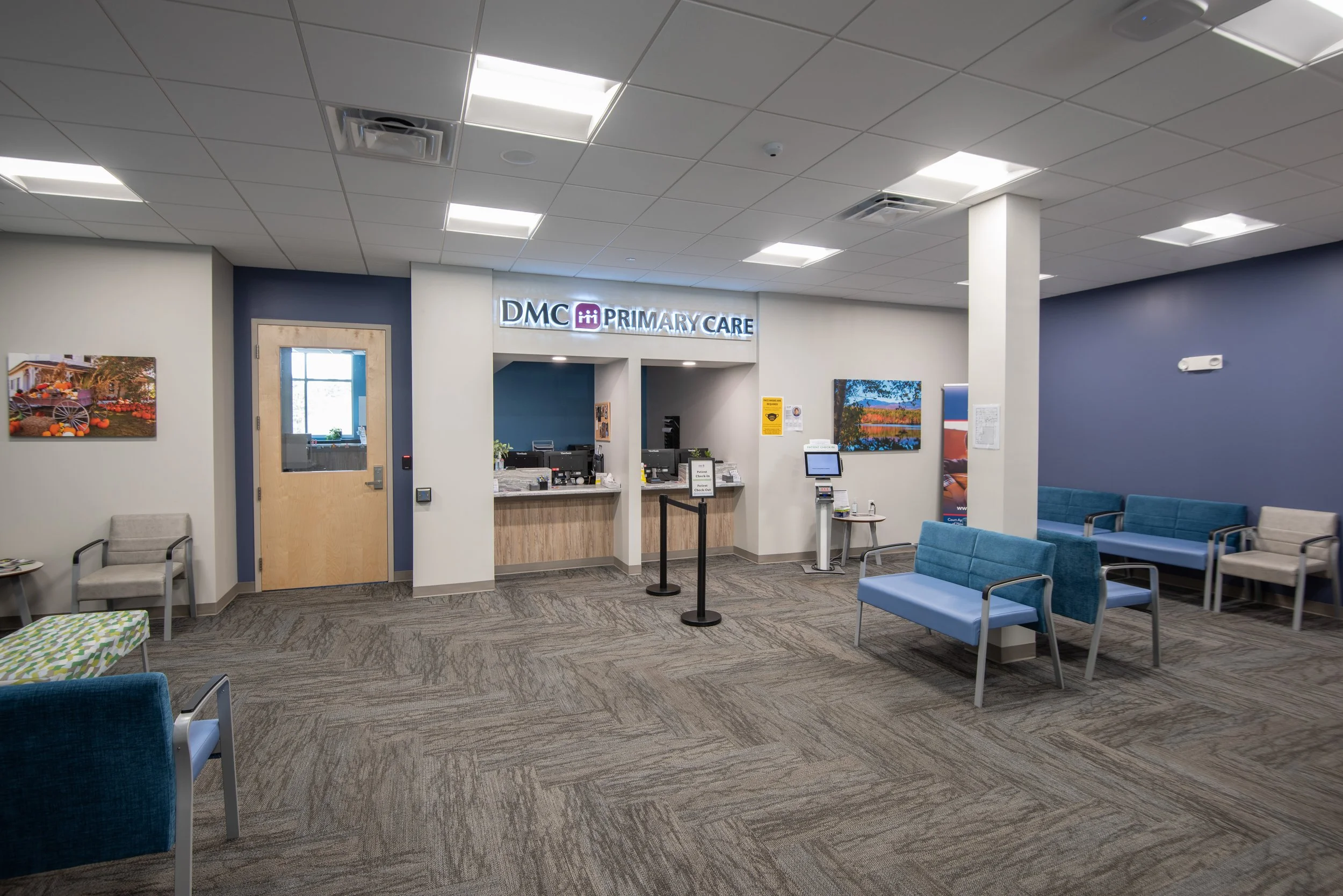 patient waiting area and reception for primary care center