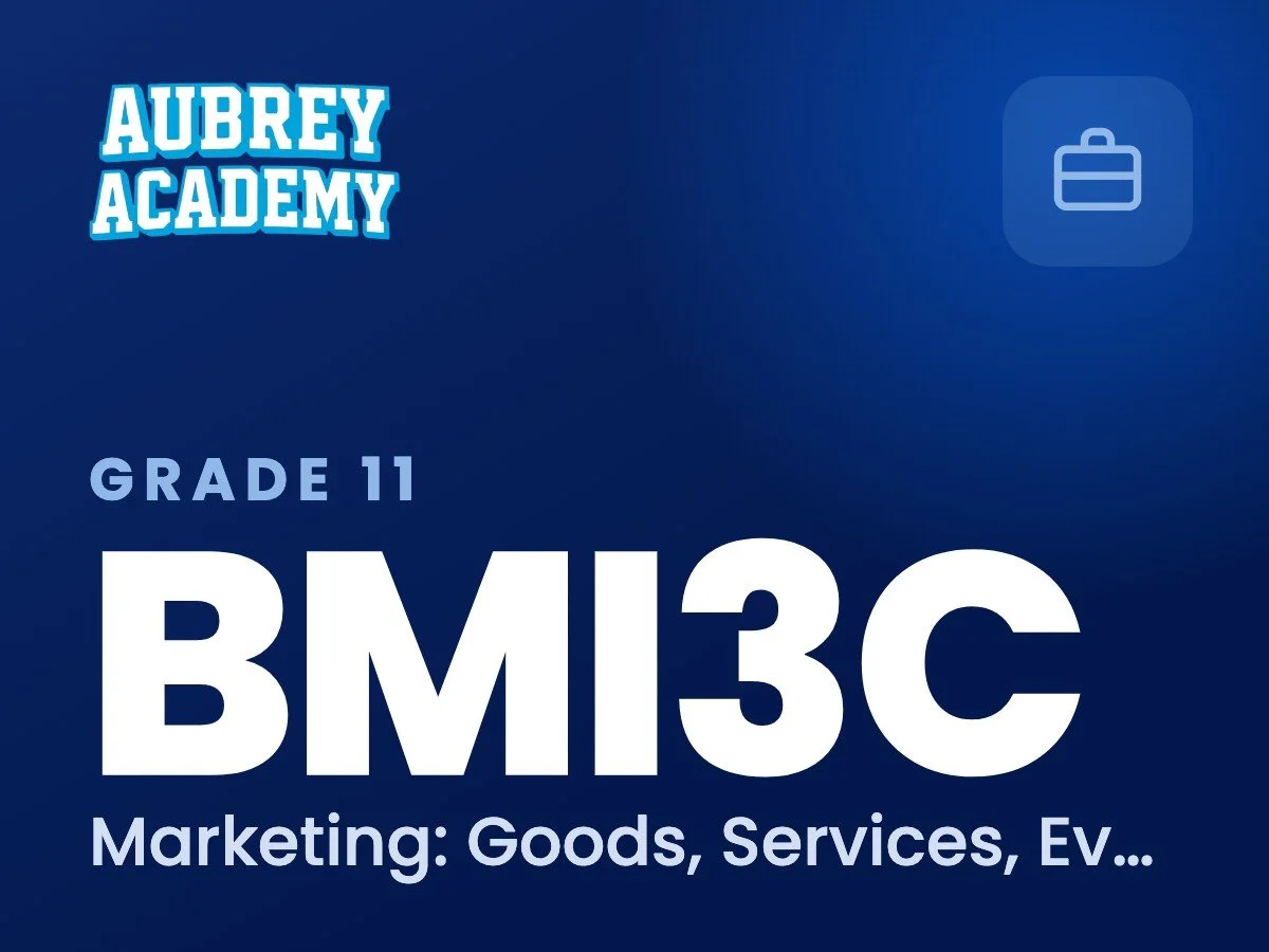 BMI3C Marketing: Goods, Services, Events online course, Aubrey Academy