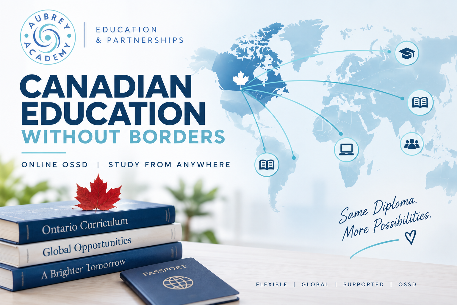 Canadian Education Without Borders graphic for international students studying the Ontario curriculum online