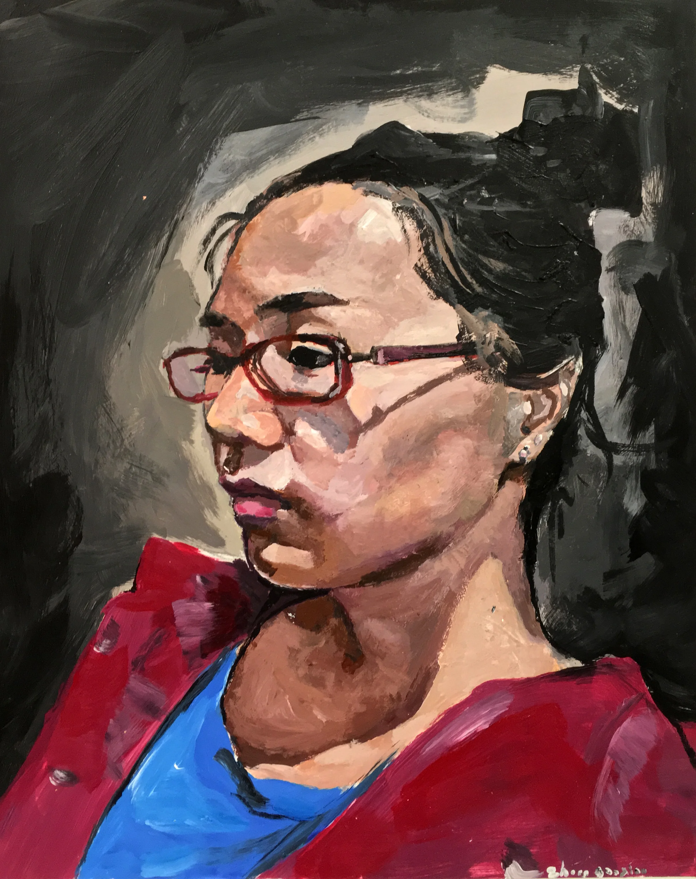 Color Neutrality- Self Portrait This project continues the study of color opposites on the color wheel. Creating another self portrait students will discover what happens when two color opposites are mixed together, creating a neutral color. Students will use color neutrality to subdue intensity of color and learn to mix skin tones. Acrylic on Paper
