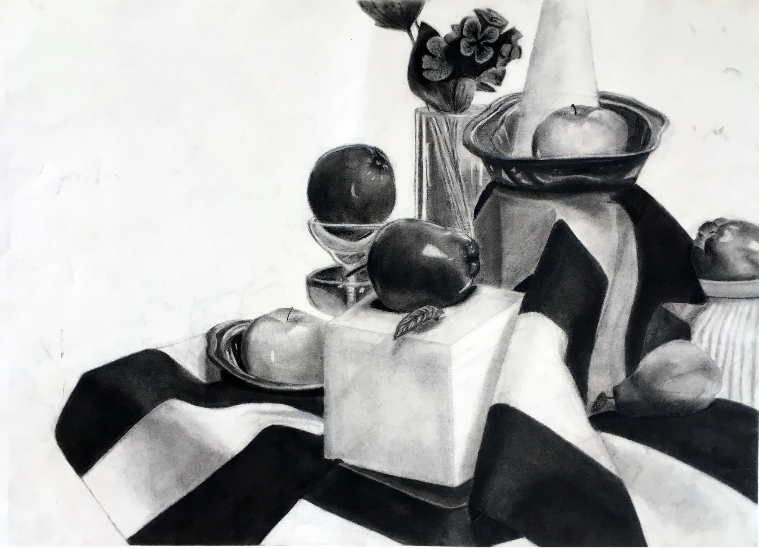GENERAL DRAWING FOR NON MAJORS- Utica College Midterm Eight hour still life drawing. Charcoal on Paper