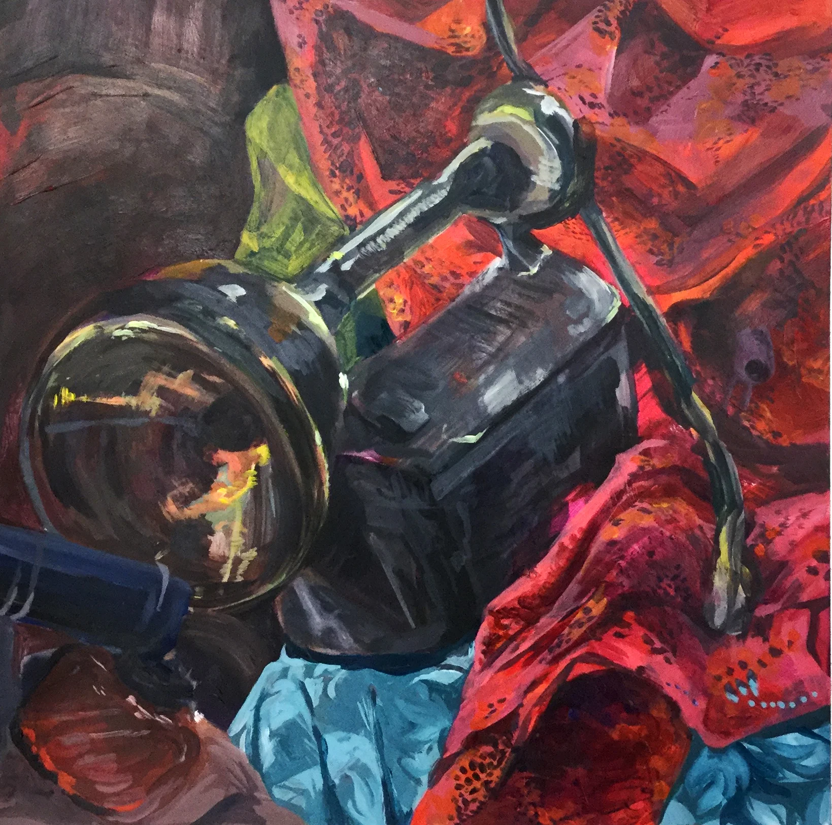 Realism Study: Still Life with Exaggerated Brush Students paint a still life completed in full color. Students are asked to observe objects and their color relationships and values. Contrary to the previous assignment students are asked to loosen or exaggerate brush stroke.