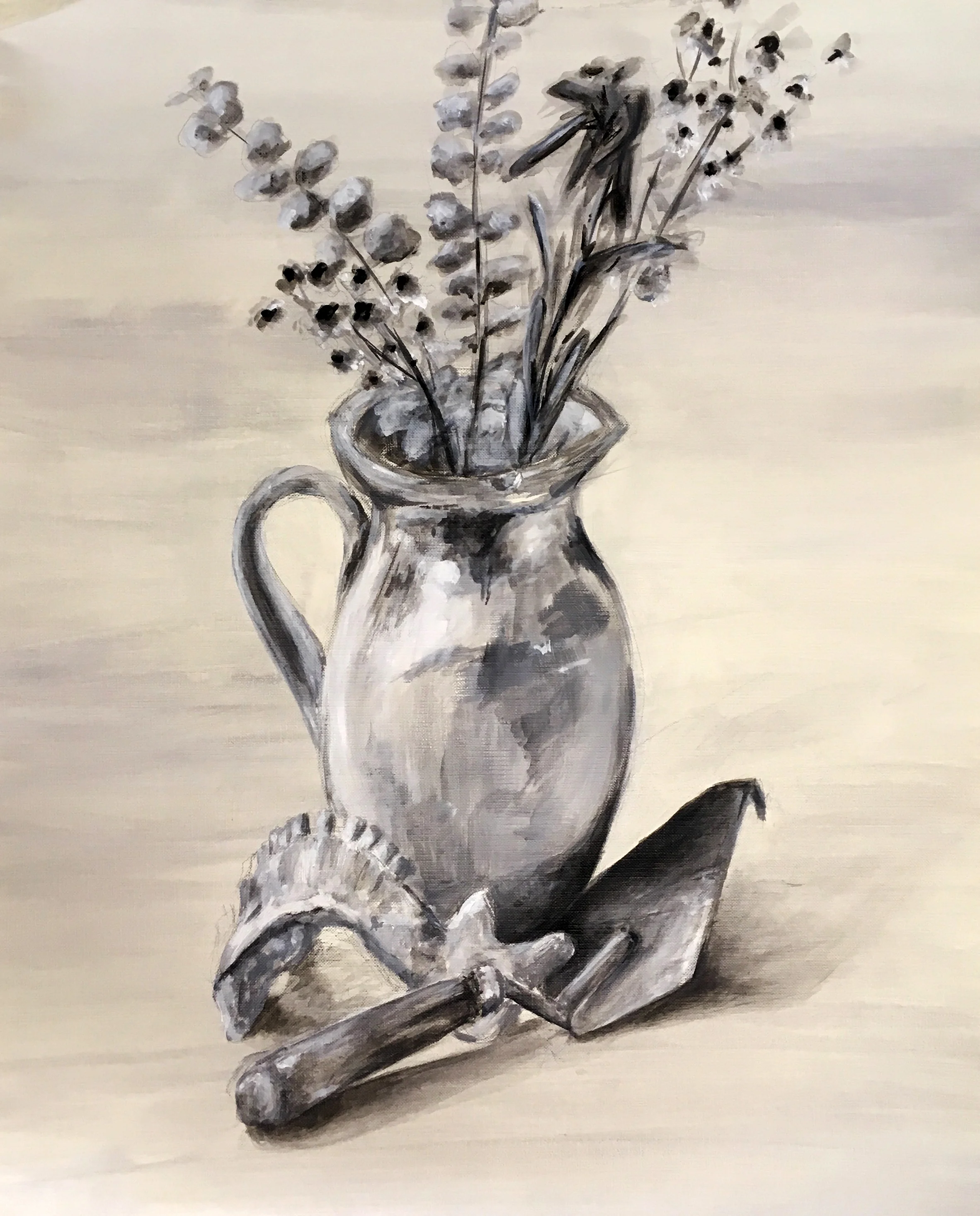 PAINTING SUMMER INTENSIVE -Pratt Munson Williams and Proctor Art Institute Project 1- Grey Scale Still Life Acrylic on Canvas Paper
