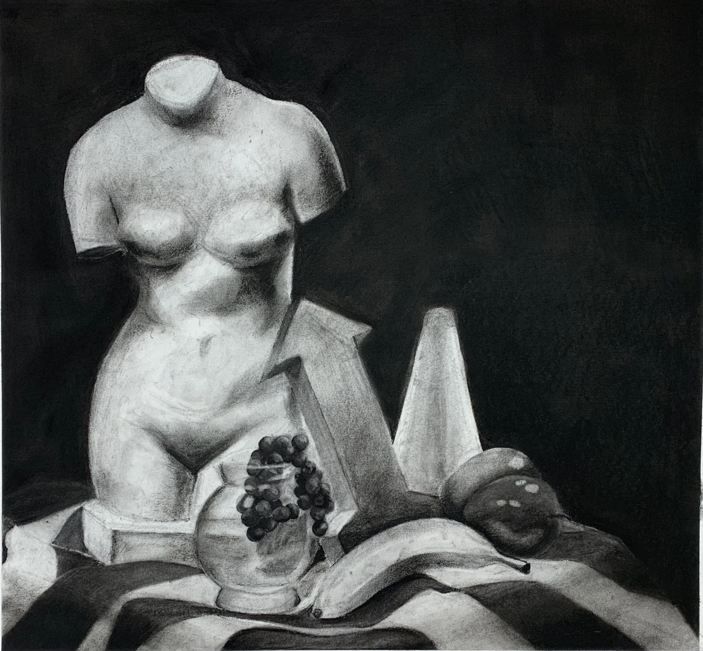 GENERAL DRAWING FOR NON MAJORS- Utica College Midterm Eight hour still life drawing. Charcoal on Paper