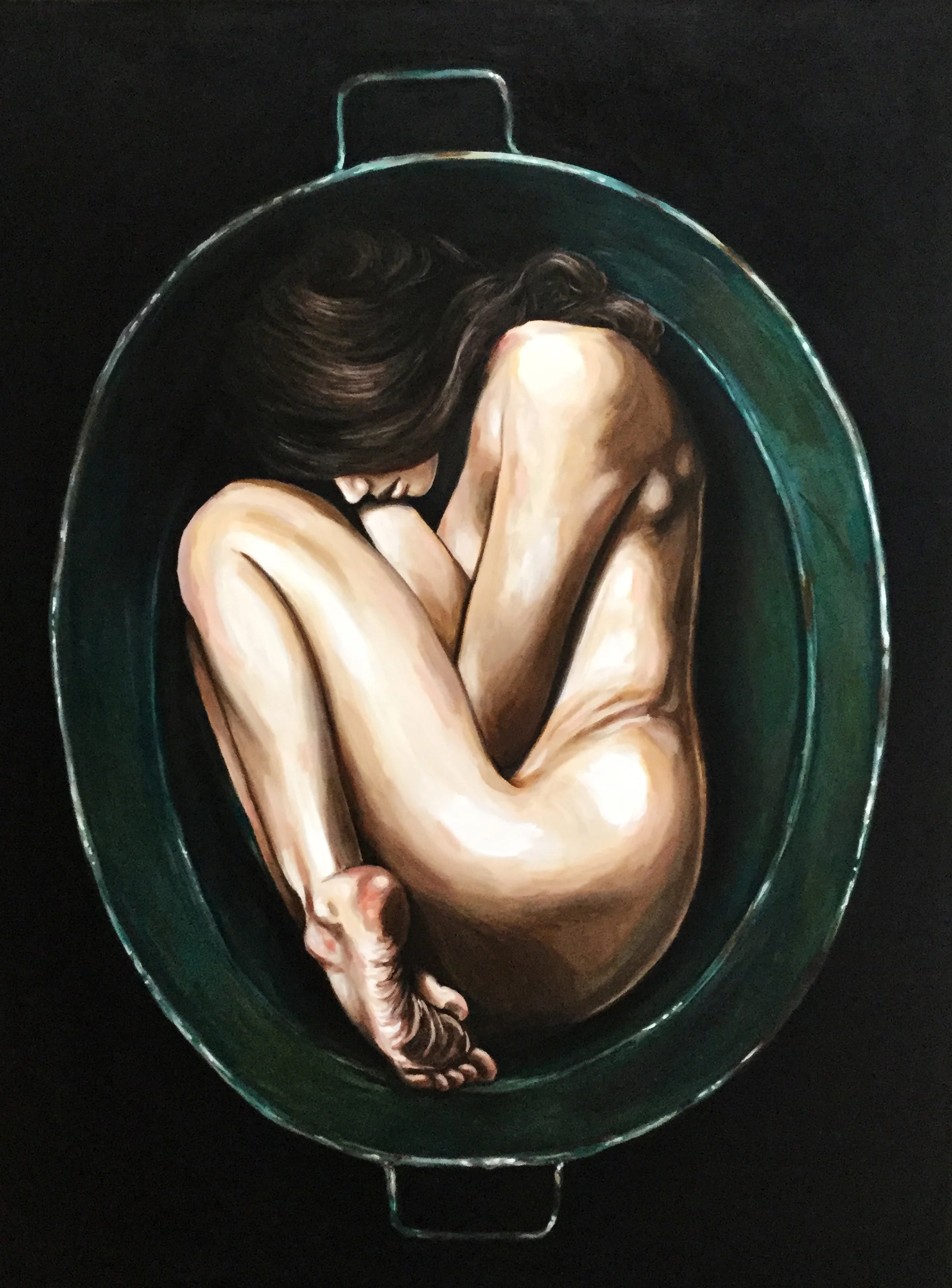 Final Student made her final based on a physical condition that she experiences on a day to day basis. She portrayed an claustrophobic, uncomfortable, or sometimes painful environment. The feeling of being closed within your own body. Acrylic on Canvas