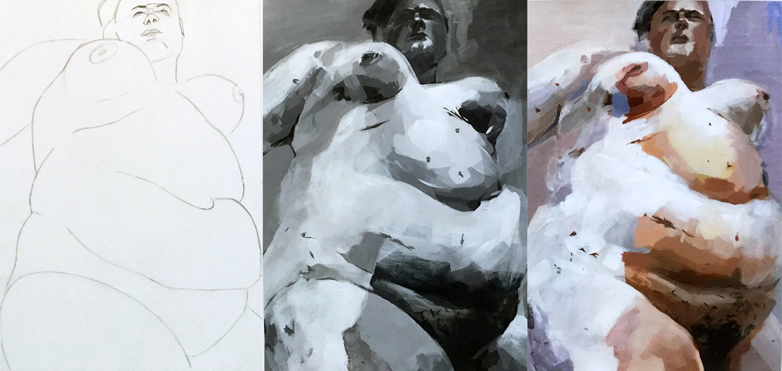 Masters Copy Midterm Students choose a representational painter to copy n three parts. Utilizing a grid, students study line, value, and color. The line copy allows students to focus on the artists overall composition. The value copy asks students to study subtractive mixing and the artists full tonal range. The final color copy allows students to practice color mixing while noting the imperative relationship between color and value. Graphite and Acrylic on Paper