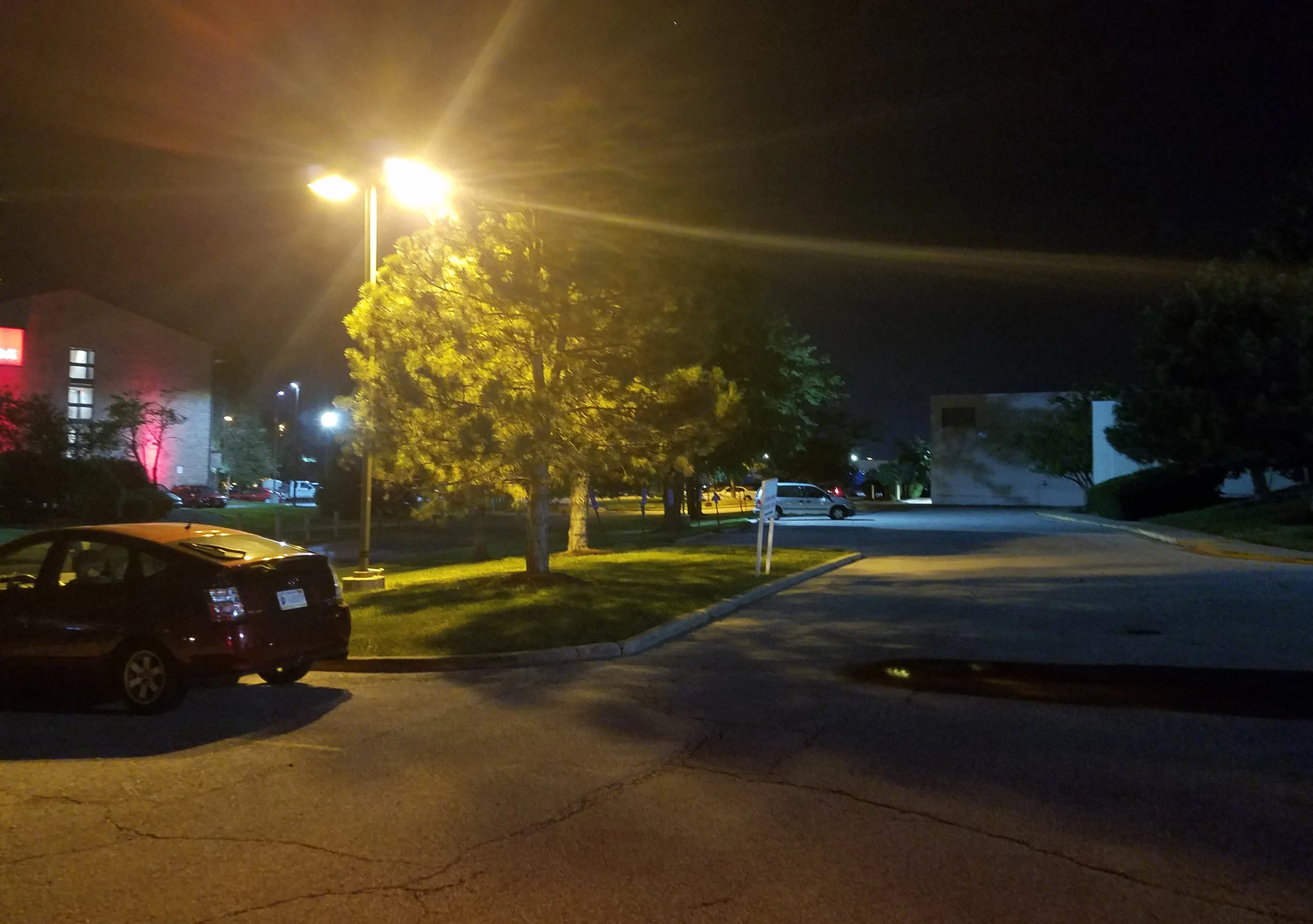Before installation of LED pole lights at an Indianapolis hotel parking lot.