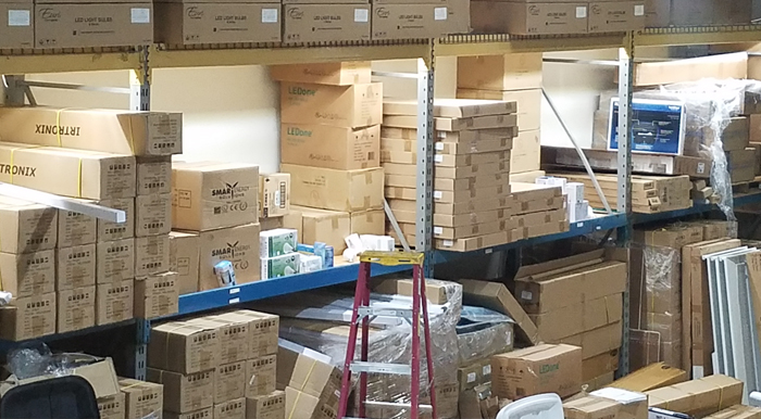 Easily see all your stored products in your warehouse shelving with under-shelf lighting.
