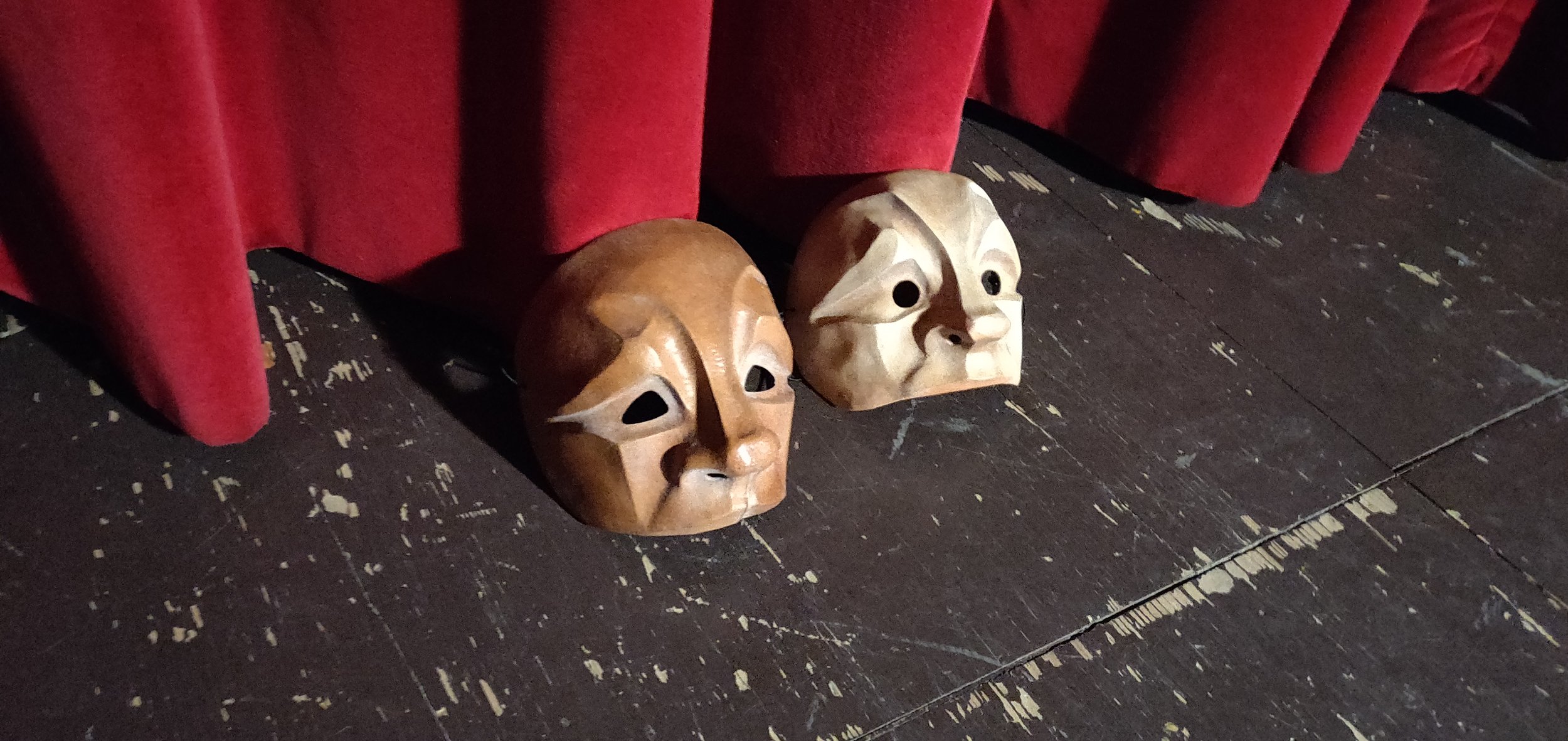 Complete masks, leather and papier mache (L-R)