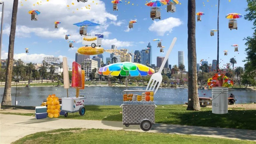Fruit carts flying over MacArthur Park: How you can see LACMA’s first AR monuments