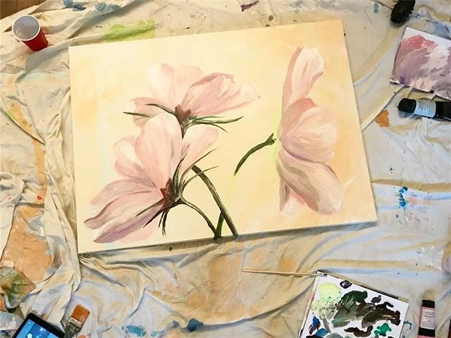 When it&rsquo;s this #cold outside, the best thing to do is #paint some #flowers 🌸
.
.
.
#art #artist #artistsoninstagram #flower #flowerstagram #painting #pink #rose #studio #artstudio #commission #unfinished