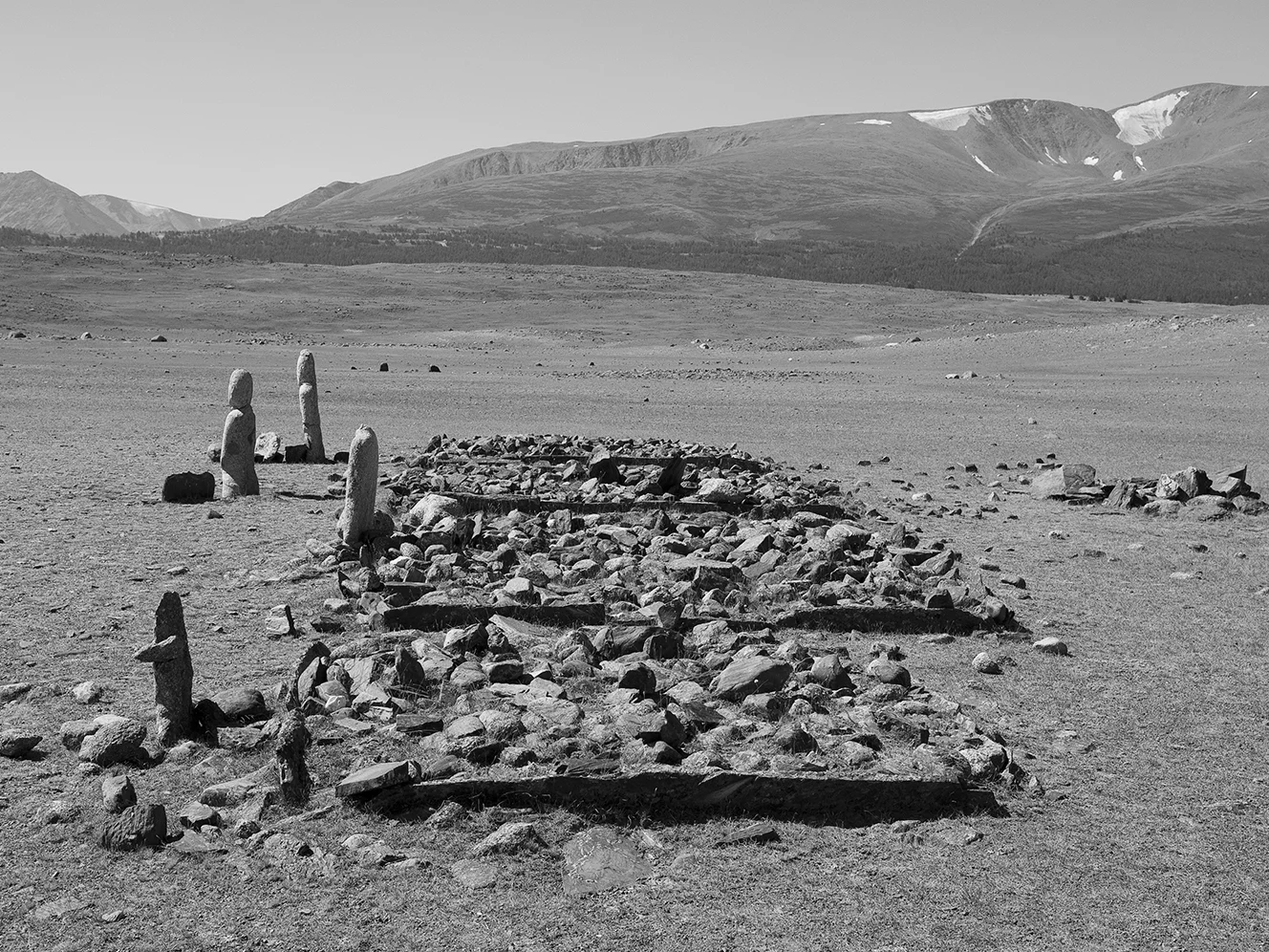 Mongolia, Altai Mountains plateau, Turkic burial mounds, 2008, gelatin silver print, 30"H x 40"W