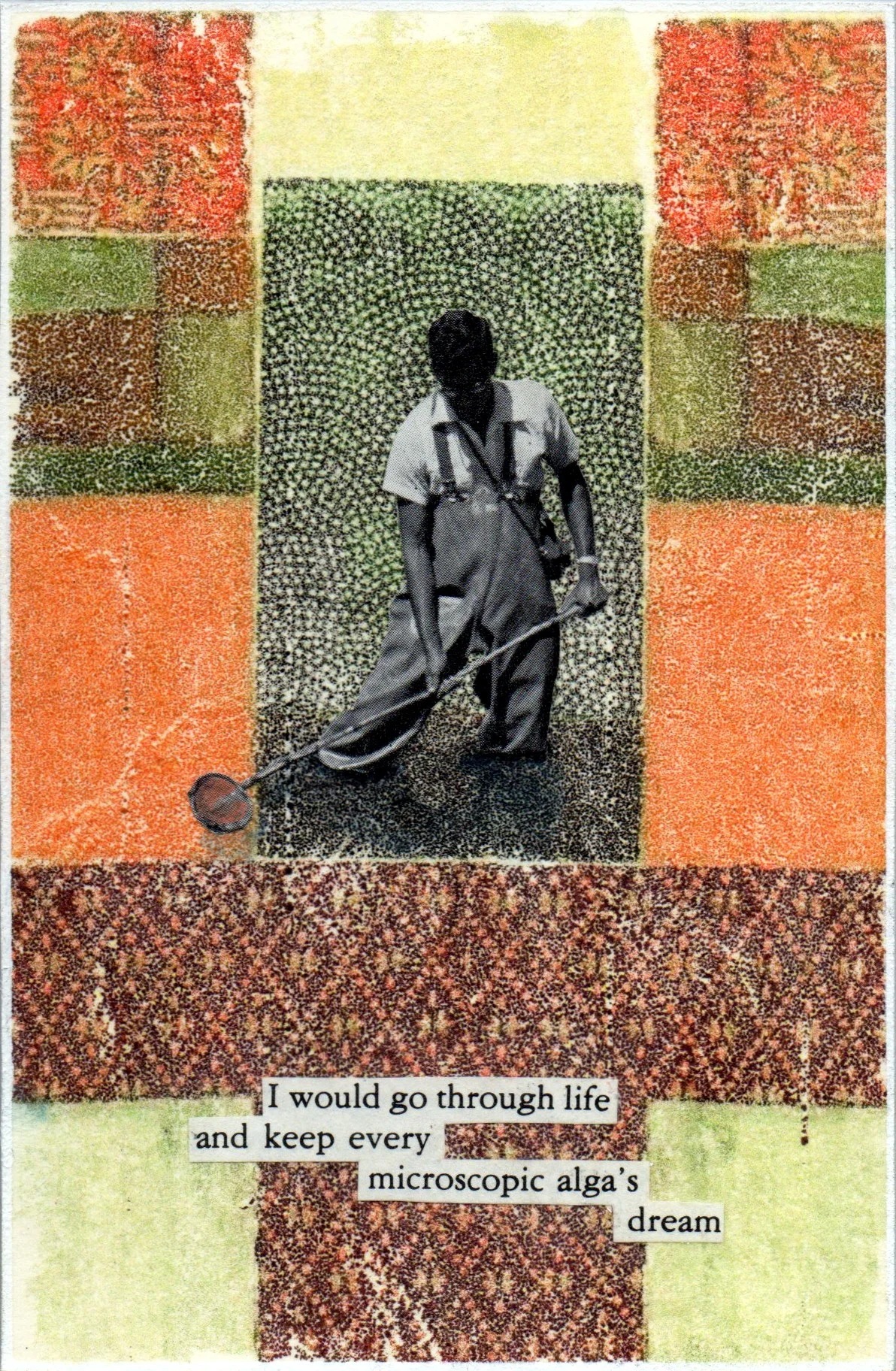 'The Collector' Acrylic, Collage and Image Transfer 10 x 15cms
