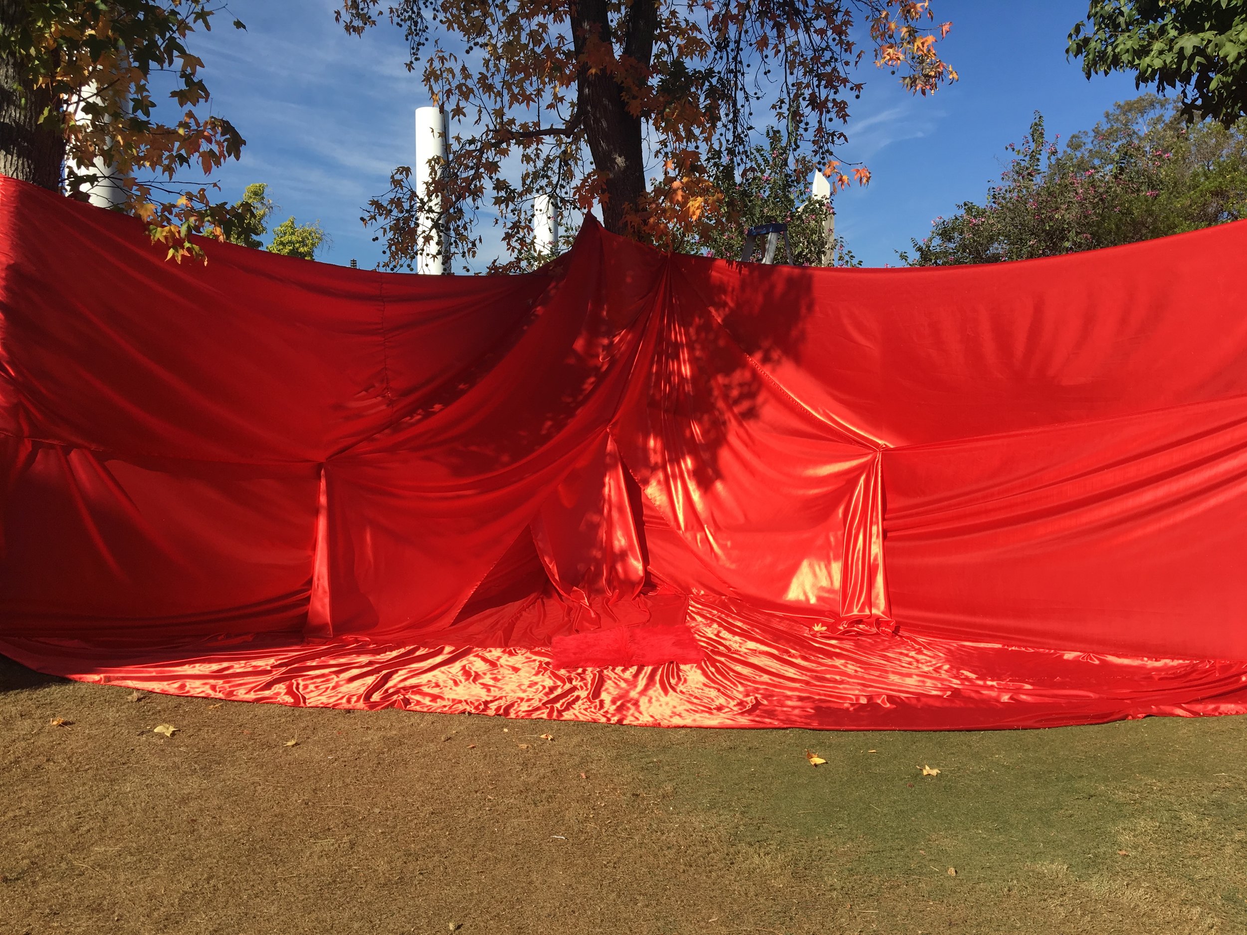 Installation on Azusa Pacific University West Campus Lawn, collaborative work with Ivana Quezada. Silk and Faux Fur Fabric. 2017.&nbsp; 