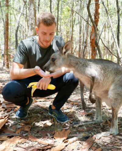 Feeding a kangaroo in Morisset Park in Australia