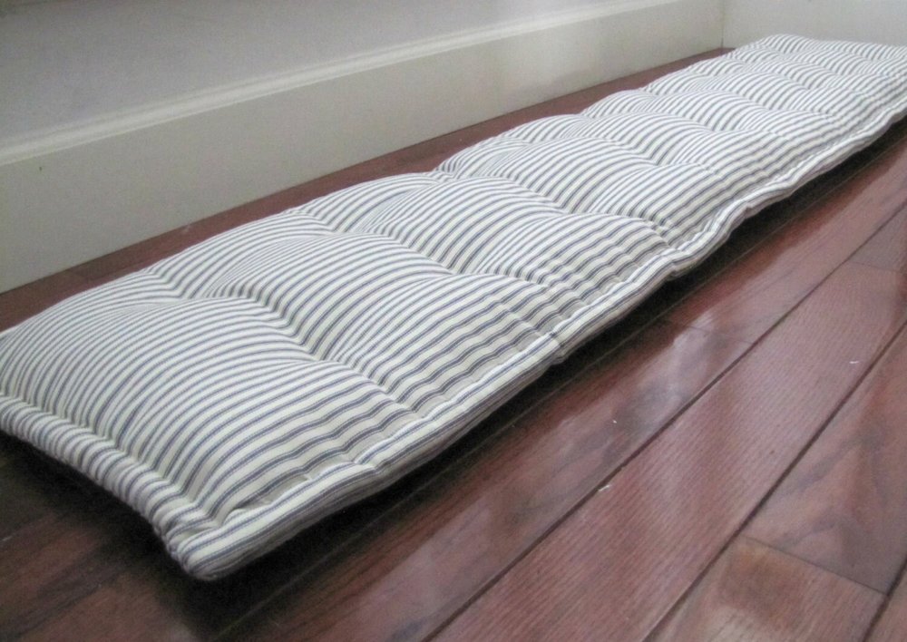 Grateful Home — Custom Bench Pad made with Gray Ticking Stripe Fabric,  Custom Sized French Mattress Cushion