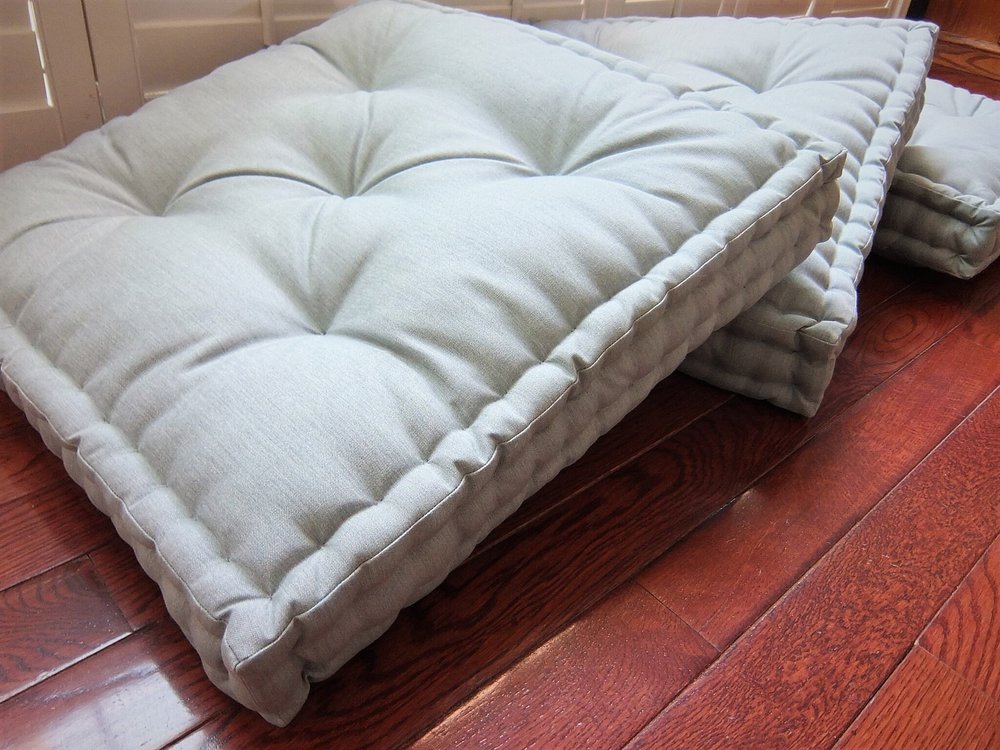 Grateful Home — Sunbrella Floor Pillow, Tufted Floor Cushion in French  Mattress Style, Stuffed 24x24x4 Floor Pouf