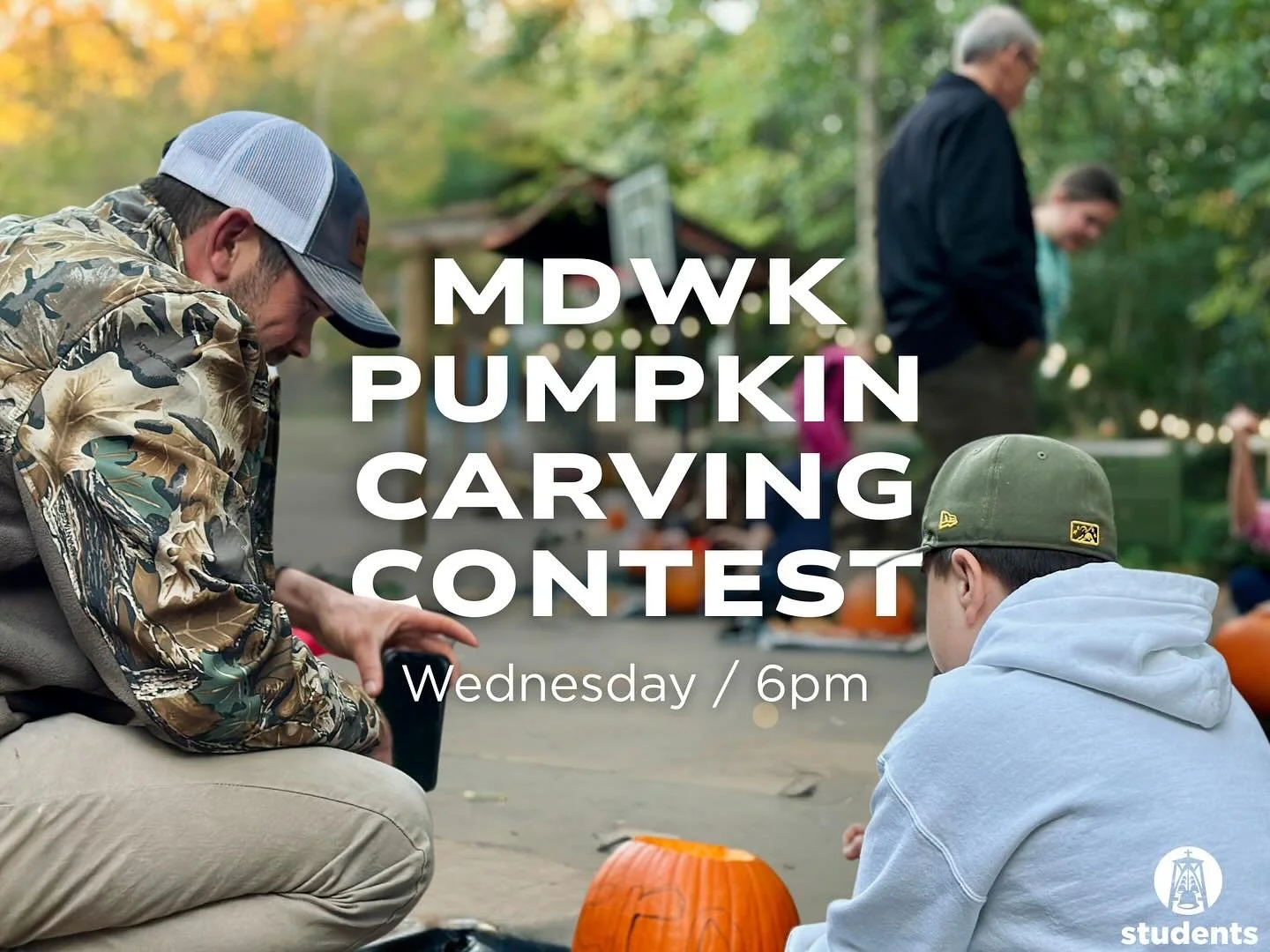3rd Annual Pumpkin Carving Contest tomorrow (Wednesday) at MDWK Small group! Winner goes home with $$ and 🍭 🍫 
You can carve it out with a friend or go solo 🔪 
Bring your own pumpkin 🎃 
See you at the Stu Min space at 6!