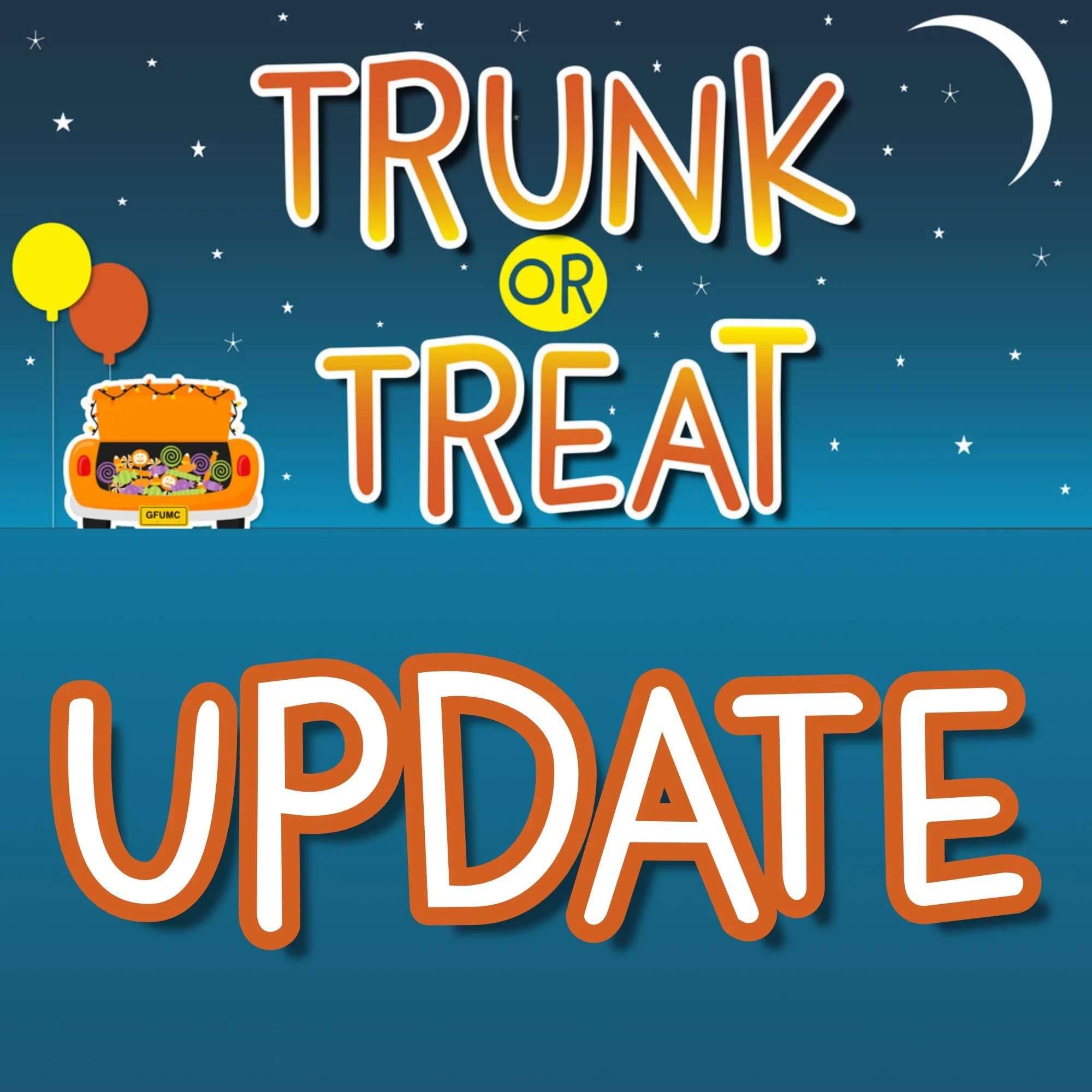 Trunk or Treat Update!

Due to the forecasted weather, Trunk or Treat will be held indoors tomorrow night, October 29

Join us tomorrow in the Great Room from 6-8pm for all the same fun&mdash;costumes, candy, and community! 🎉

Park in the back and e