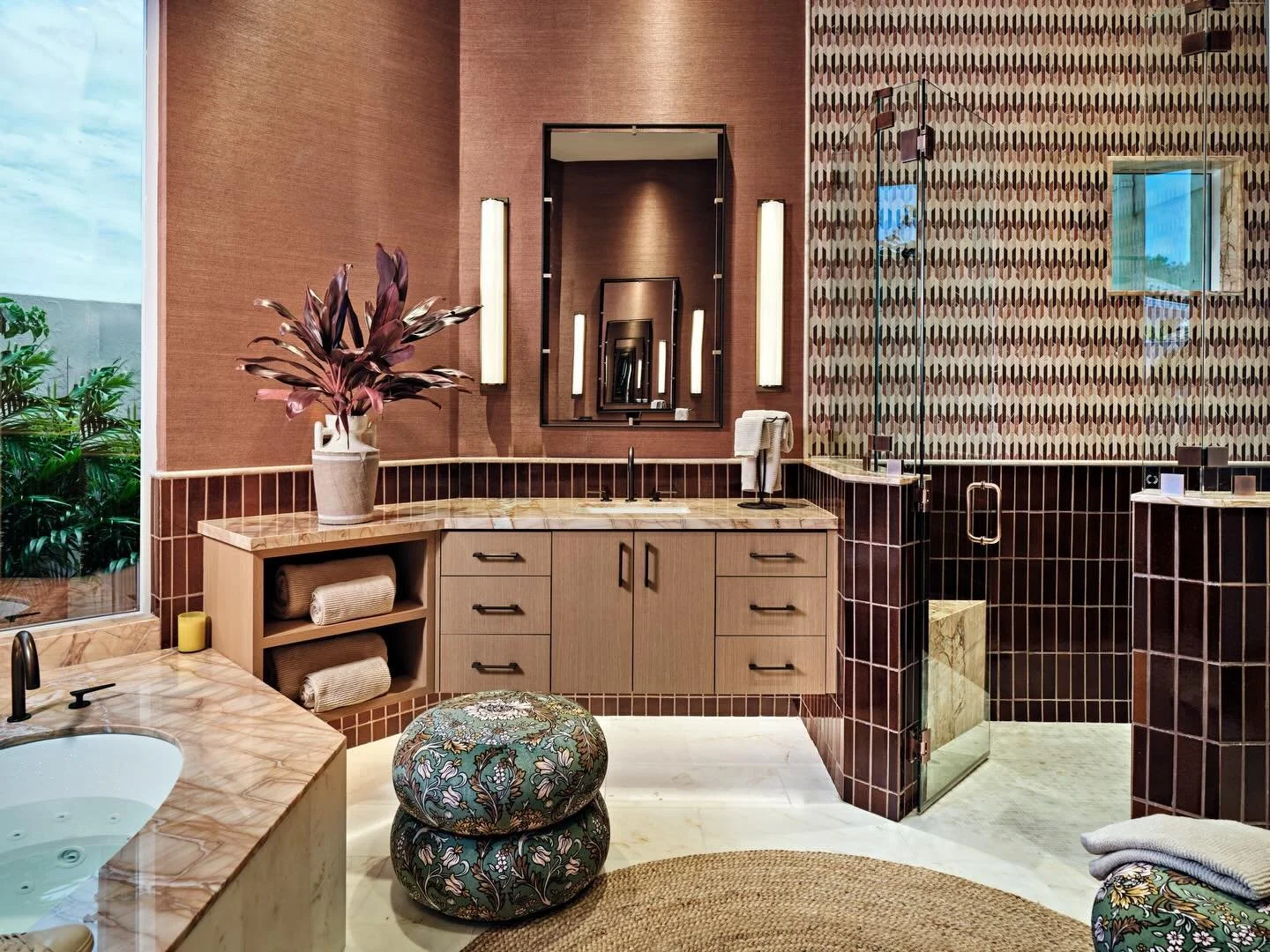 When your color palette does all the talking: rust, burgundy, and a whole lot of intention. #biographicaldesign #miamimaximalism @dancutronaphoto