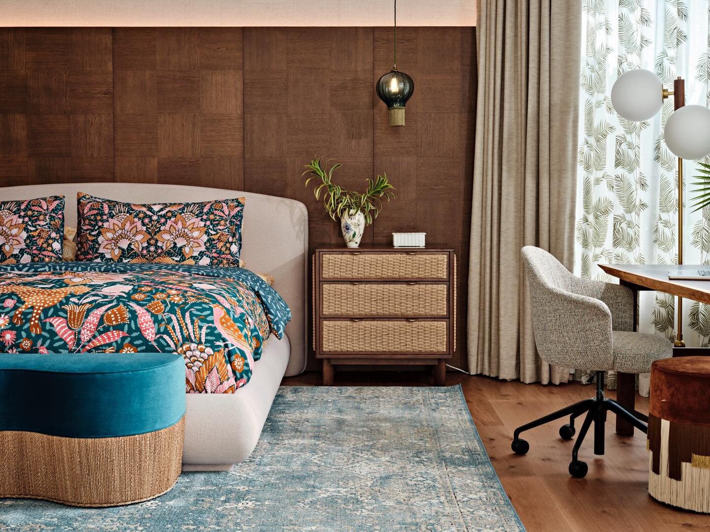 A custom headboard wall turns the bedroom into more than a place to sleep. It becomes an immersive expression of personality, comfort, and beauty layered into every detail.

#ErrezDesign #biographicaldesign #miamimaximalism #InteriorDesign #BedroomDe