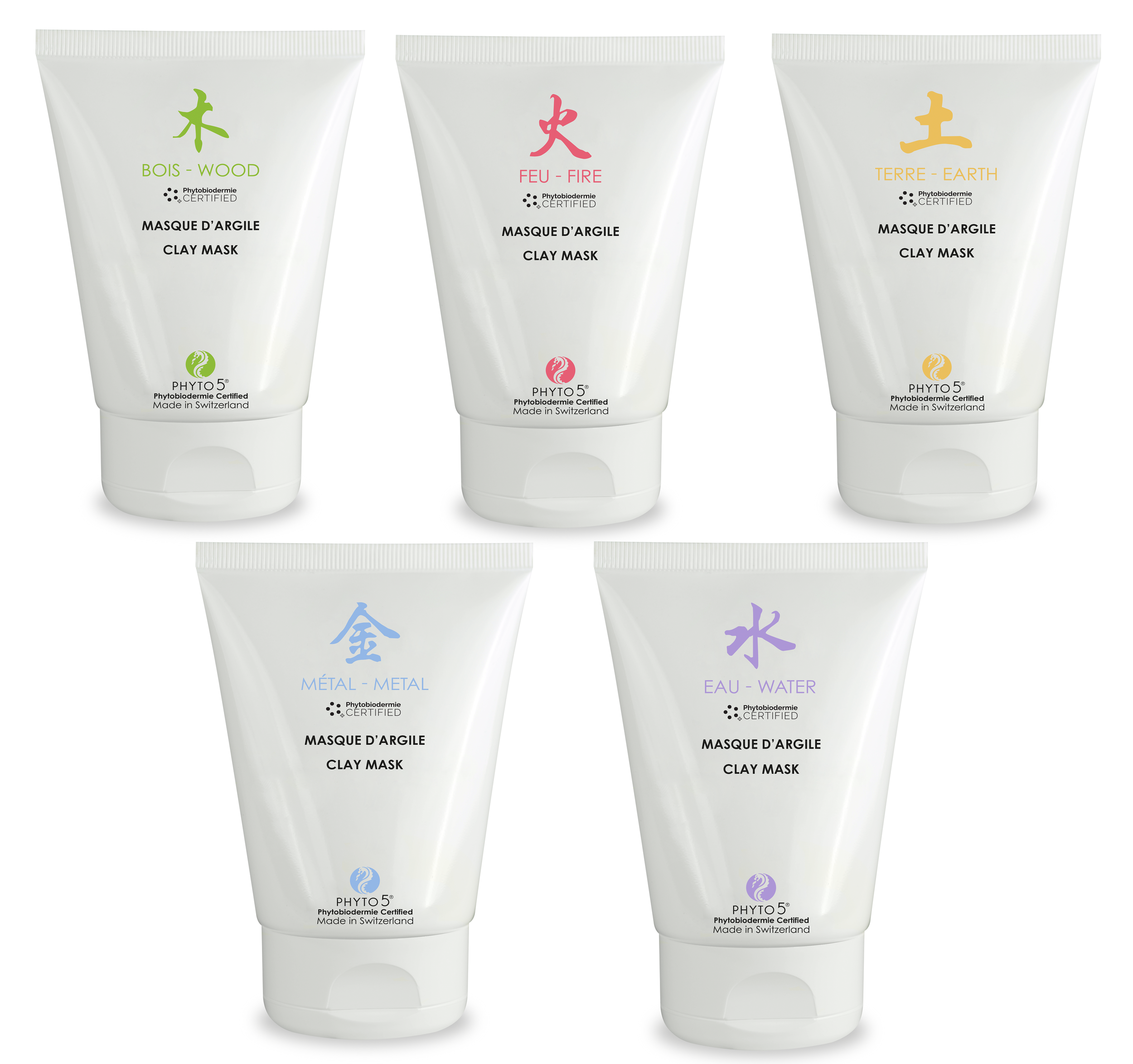 Five naturally colored Clay Masks by PHYTO5