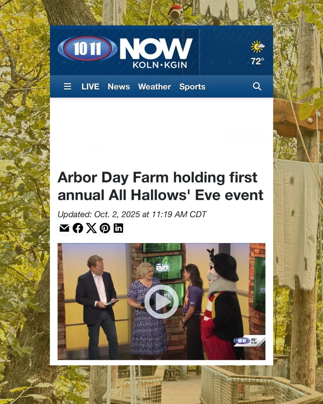 Spooky season is underway! 👻 Thanks @purenebraska @1011news for featuring @arbordayfarm All Hallow's Eve festivities! 

P.S.: They're open weekends in October, 10/10 - 11/1, and you don't want to miss it! 

#PureNebraska #FallFun #ArborDayFarm