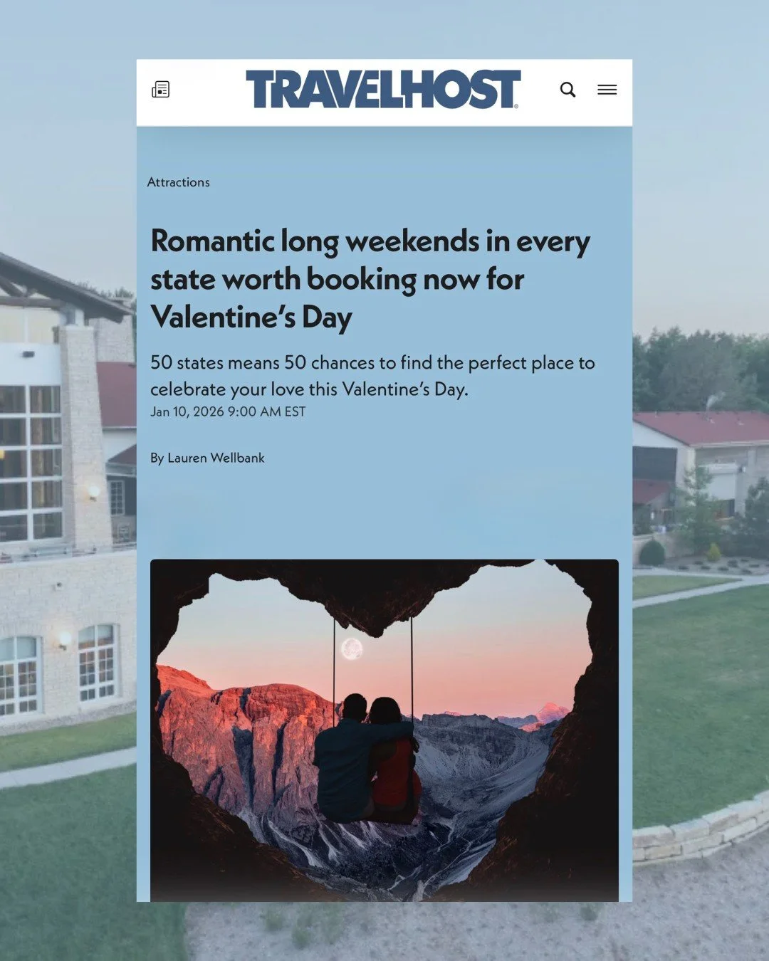 A romantic getaway might be closer than you think 💙 Nebraska City, specifically The Lied Lodge @arbordayfarm, was recently featured by TravelHost as a Valentine&rsquo;s Day destination worth booking now, highlighting its small-town charm, historic s