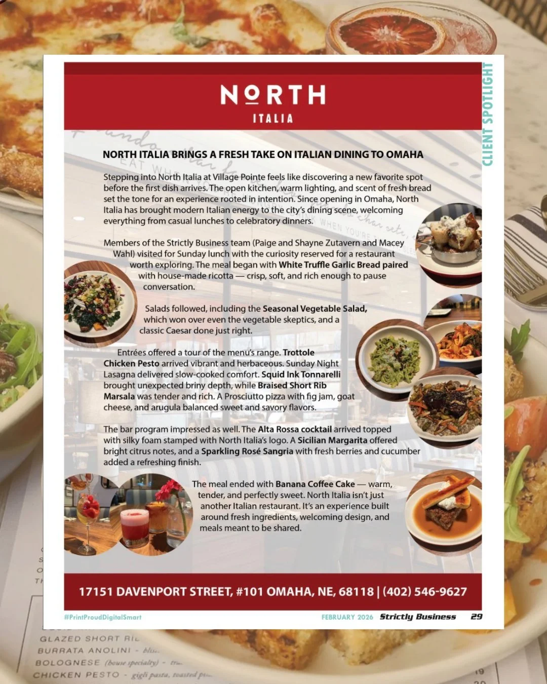 So excited to see @eatnorthitalia featured in @strictlybusinessmagazine. From fresh pastas to standout cocktails, they&rsquo;re serving up modern Italian done right, and we love helping share their story. 🍝🍸